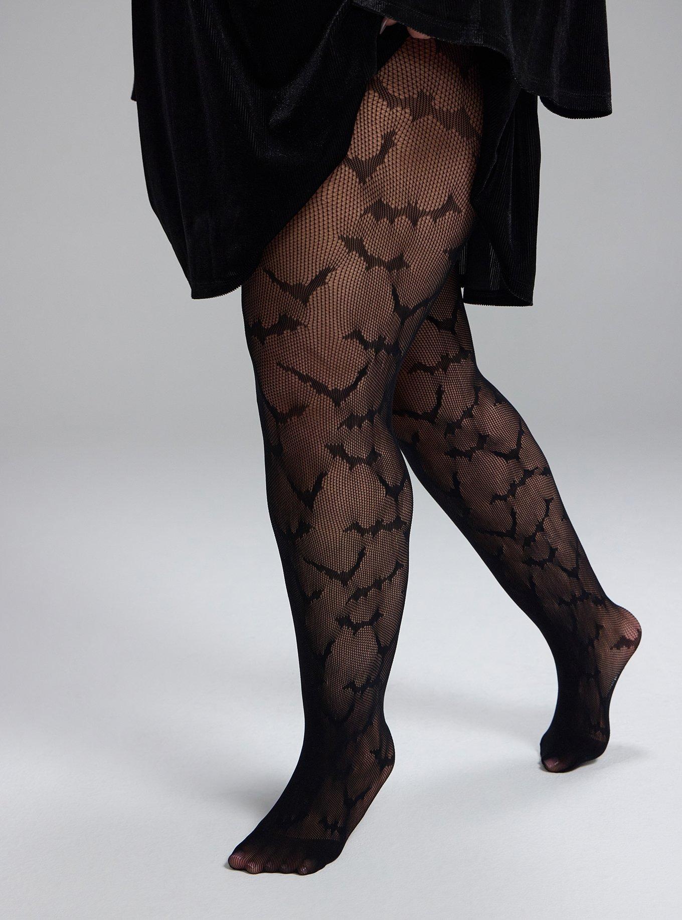 Plus Size Bat Tights, DEEP BLACK, hi-res