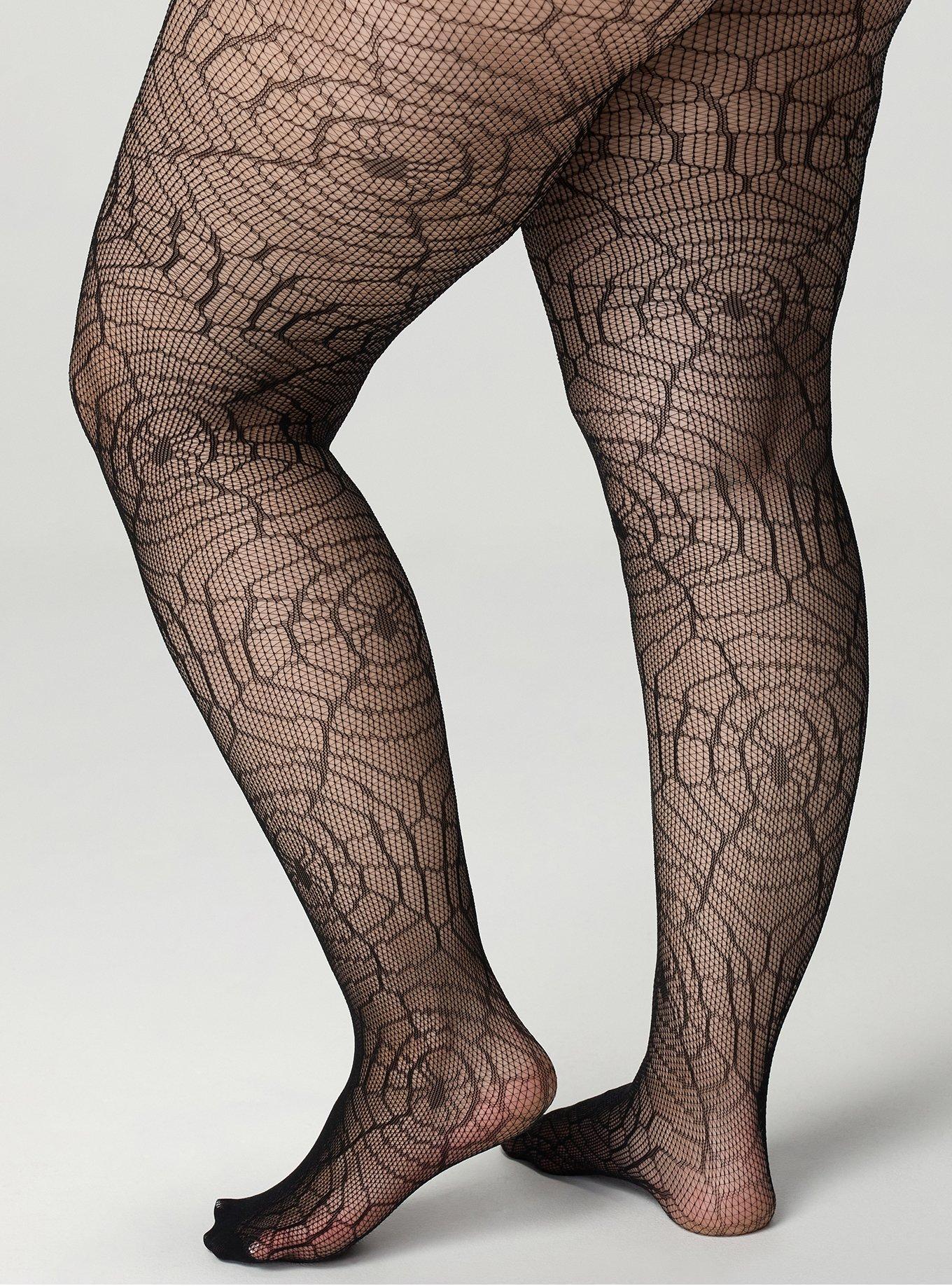 Plus Size Spiderweb Tights, DEEP BLACK, alternate