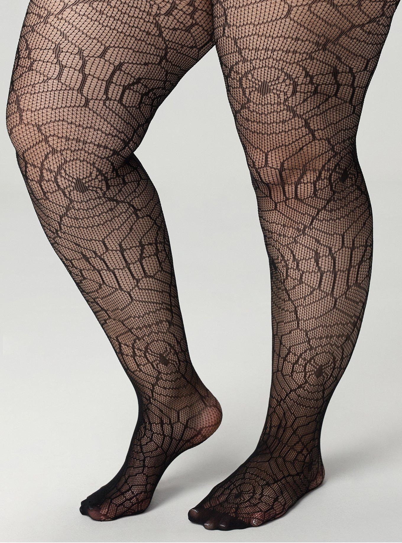 Plus Size Spiderweb Tights, DEEP BLACK, hi-res