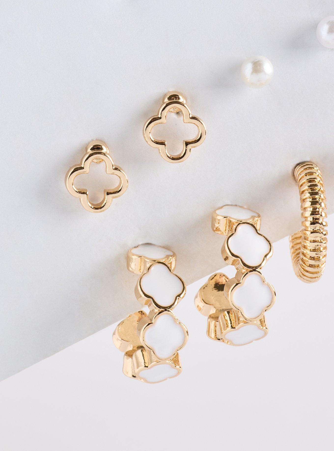 Clover Hoop Stud Set, WHITE, alternate