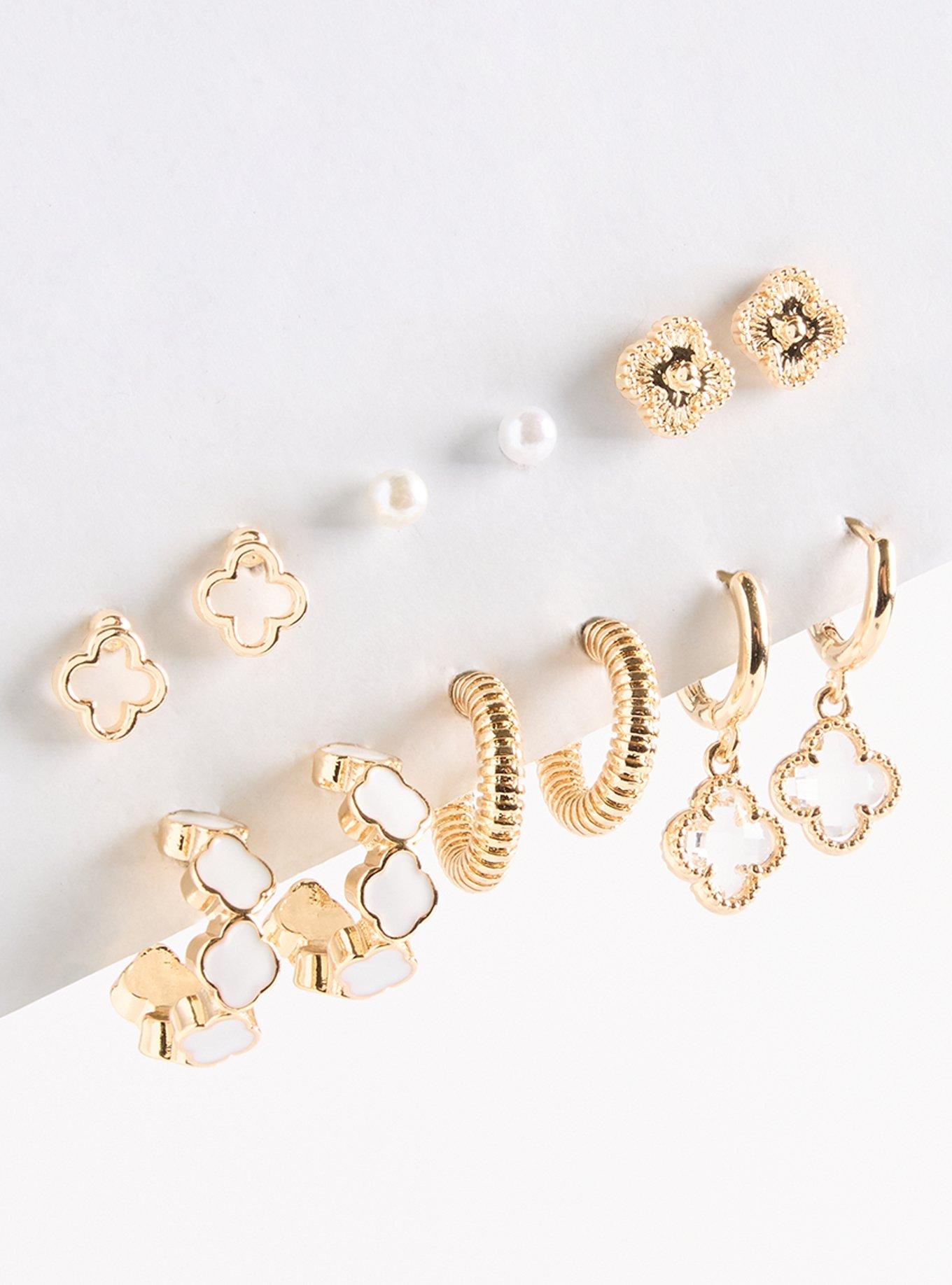 Clover Hoop Stud Set, WHITE, hi-res