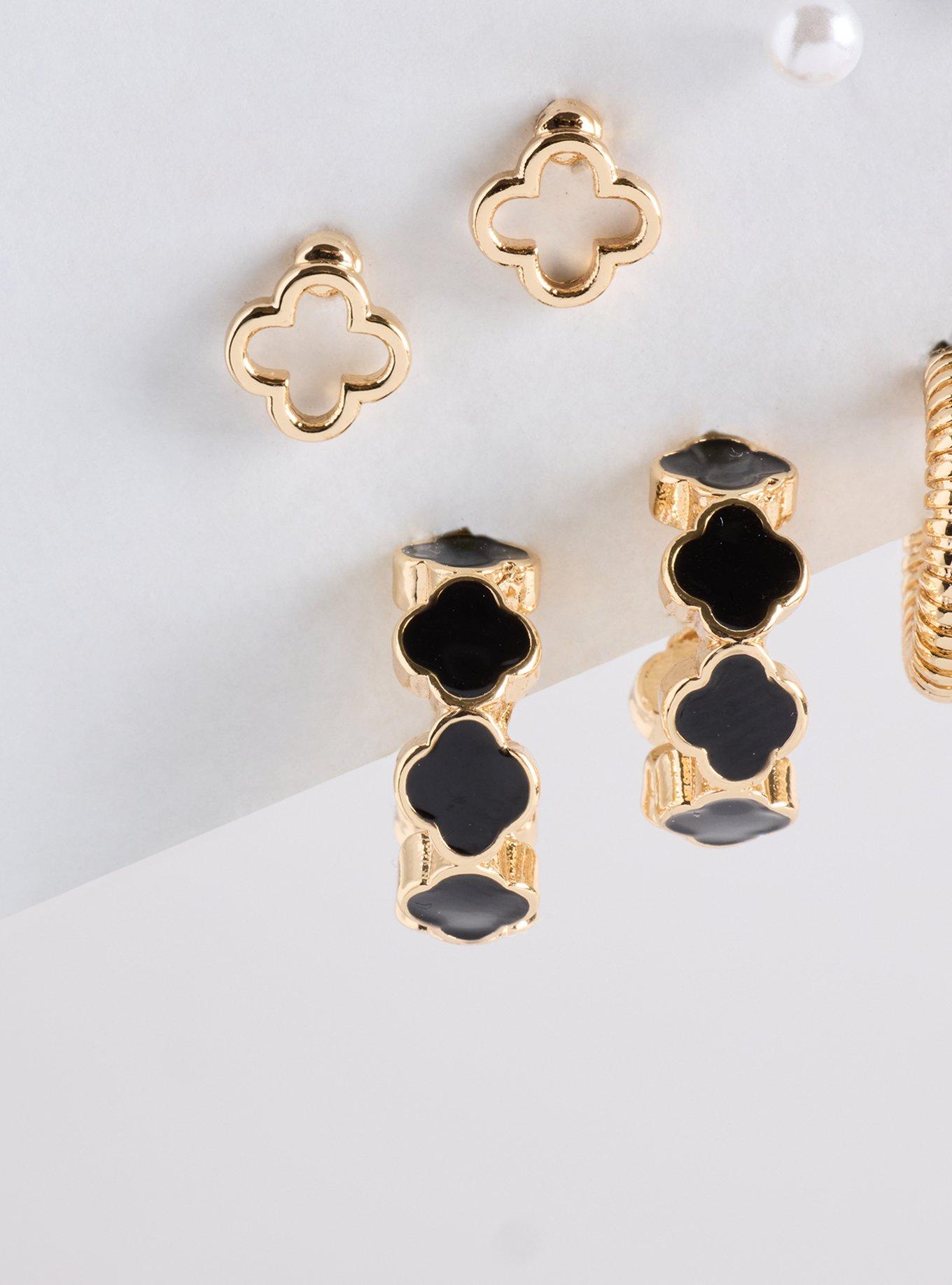 Clover Hoop Stud Set, BLACK, alternate