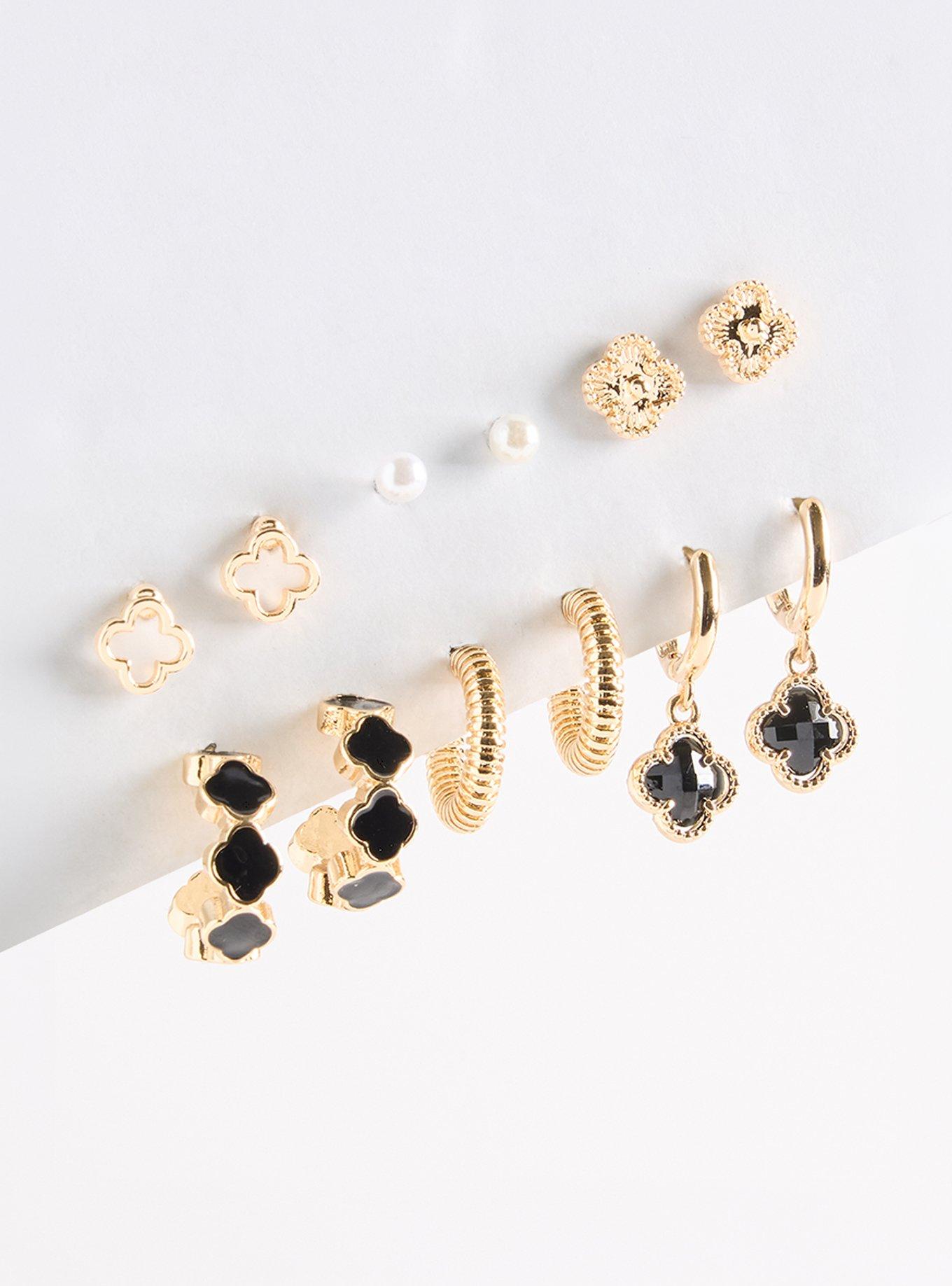 Clover Hoop Stud Set, BLACK, hi-res