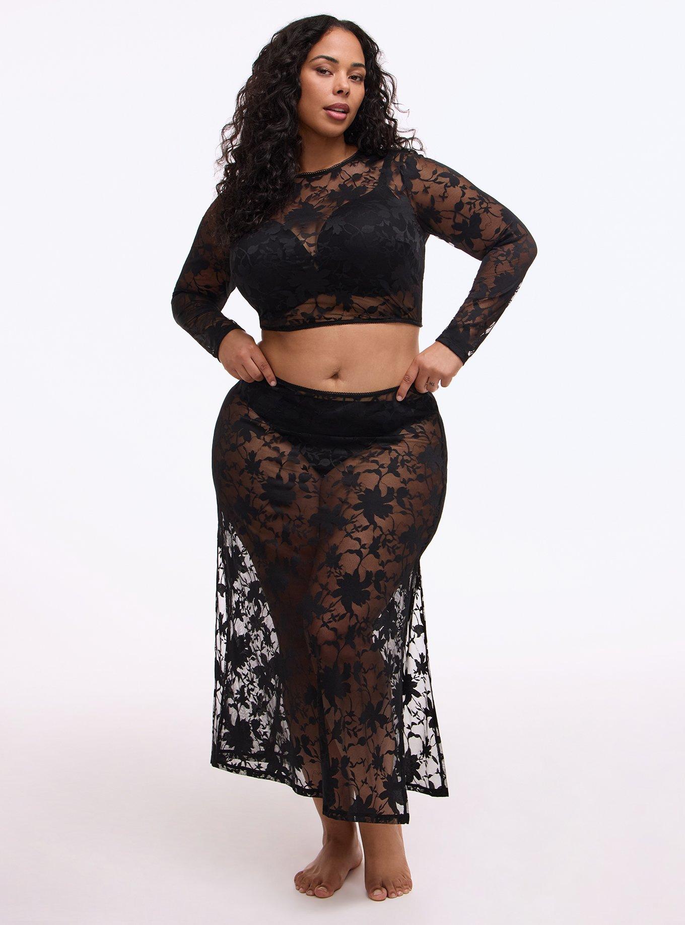Shadow Lace Maxi Skirt, RICH BLACK, hi-res