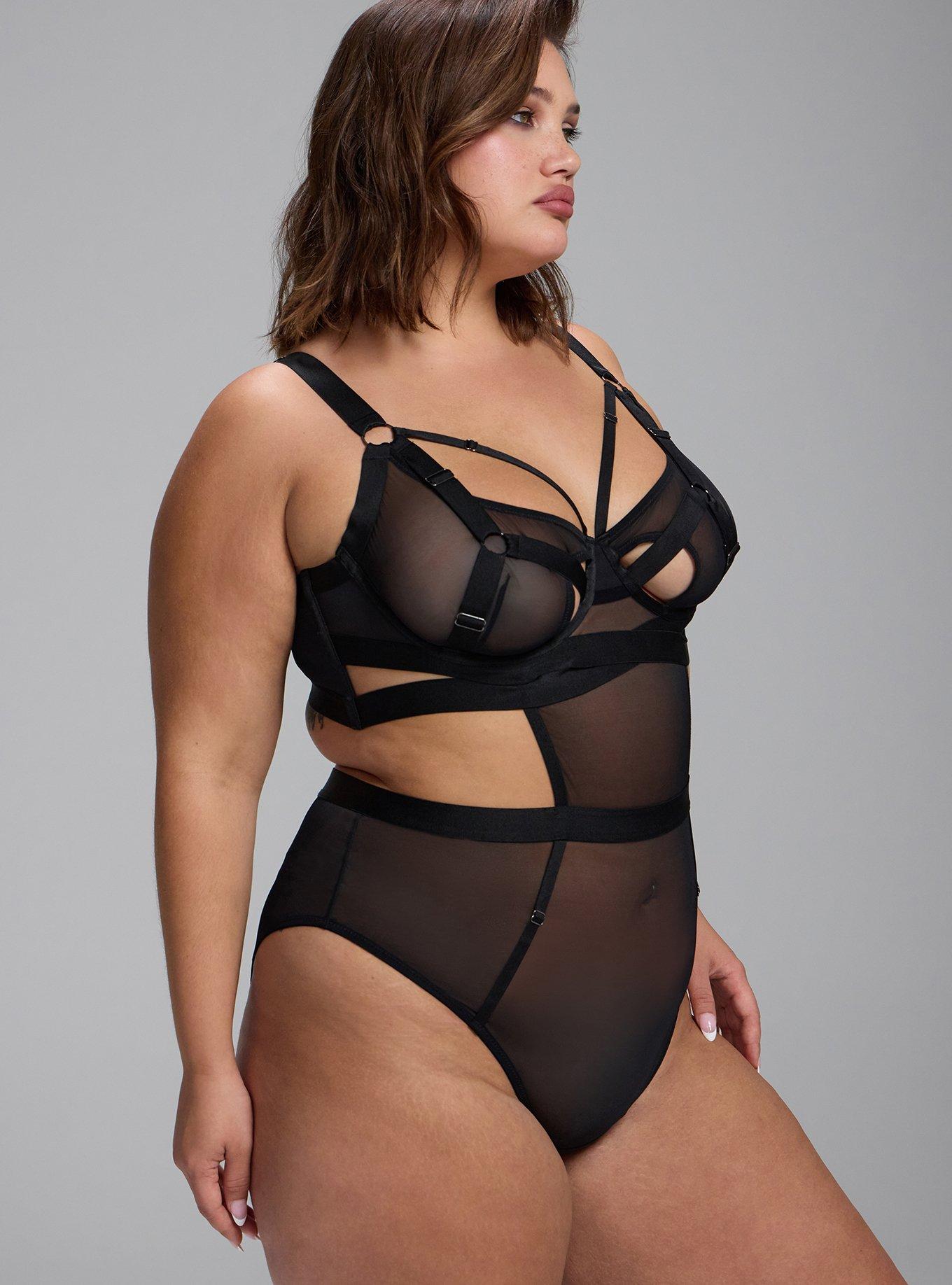 Nightfall Wired Mesh Bodysuit, RICH BLACK, alternate