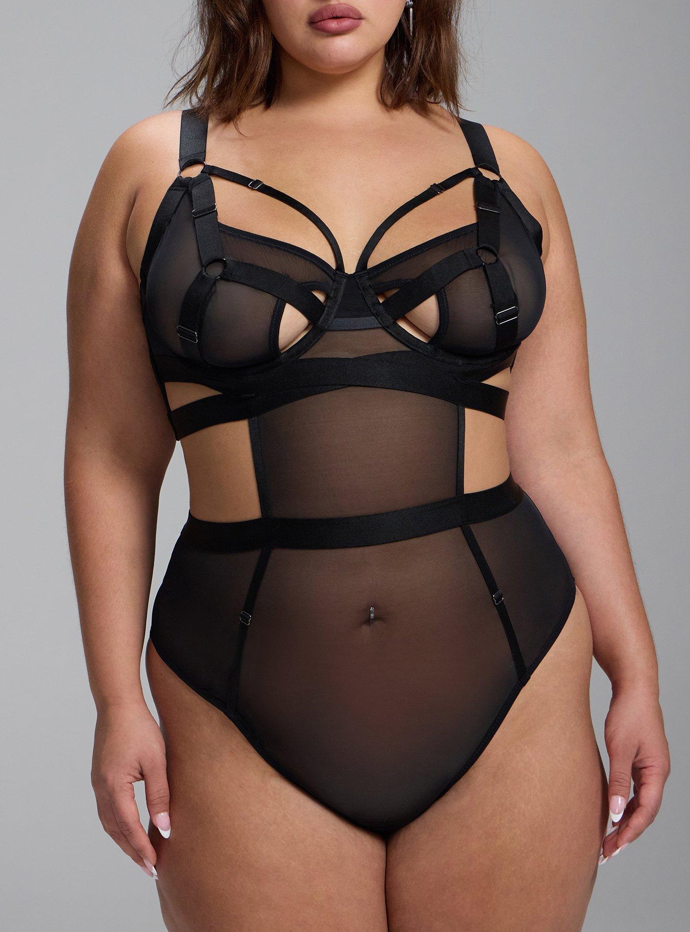 Nightfall Wired Mesh Bodysuit, RICH BLACK, alternate