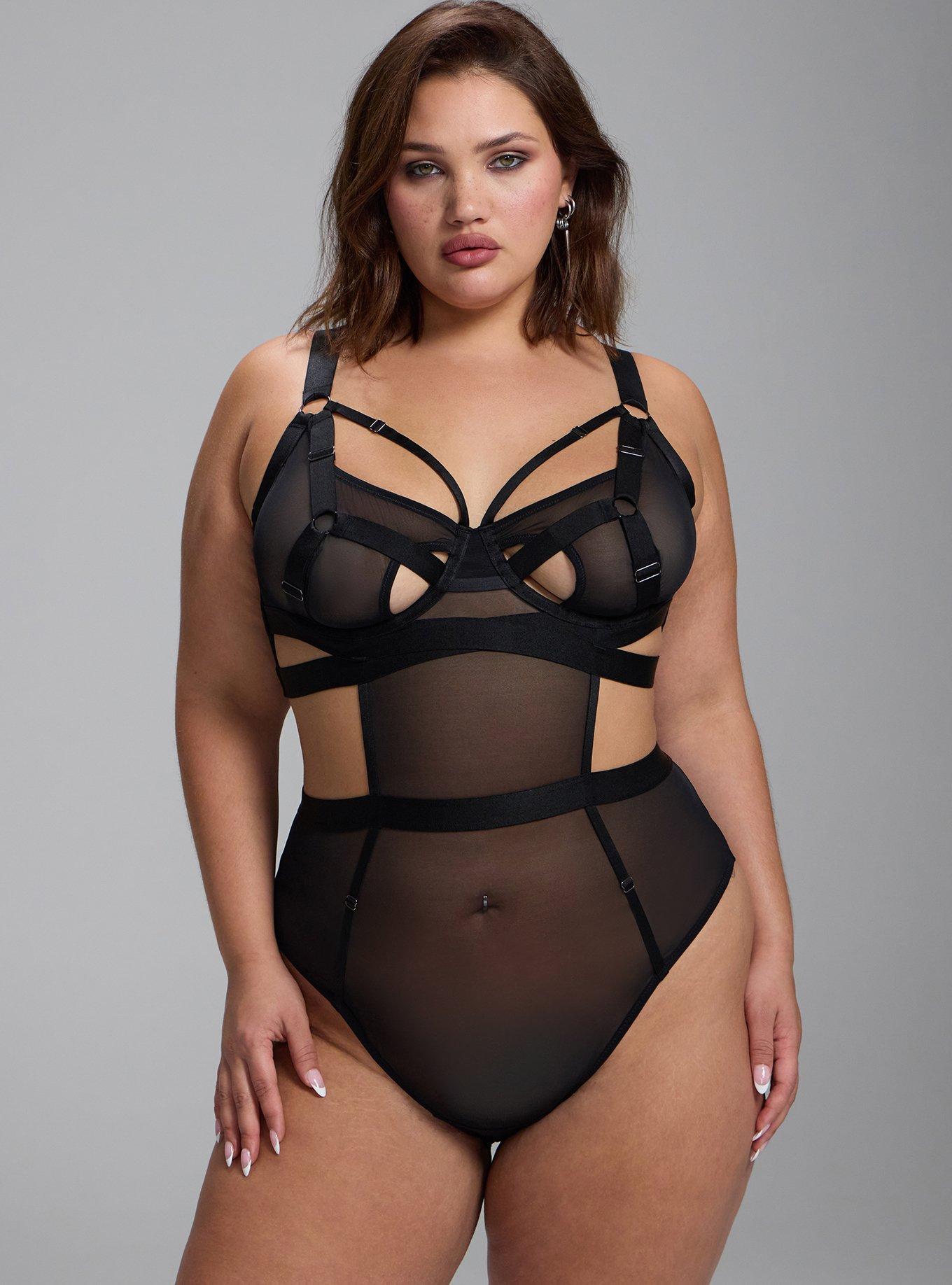 Nightfall Wired Mesh Bodysuit, RICH BLACK, hi-res