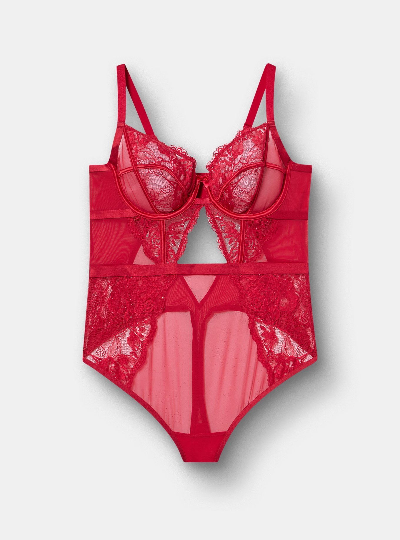 Plus Size Sequin Emma Lace Underwire Bodysuit, JESTER RED, flat