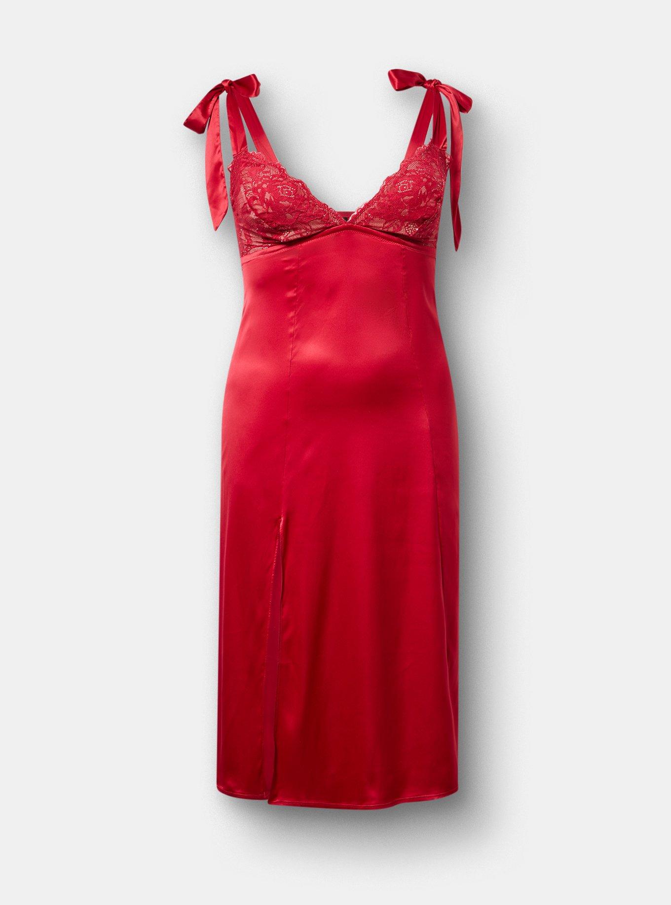 Emma Lace & Satin Dress, JESTER RED, flat