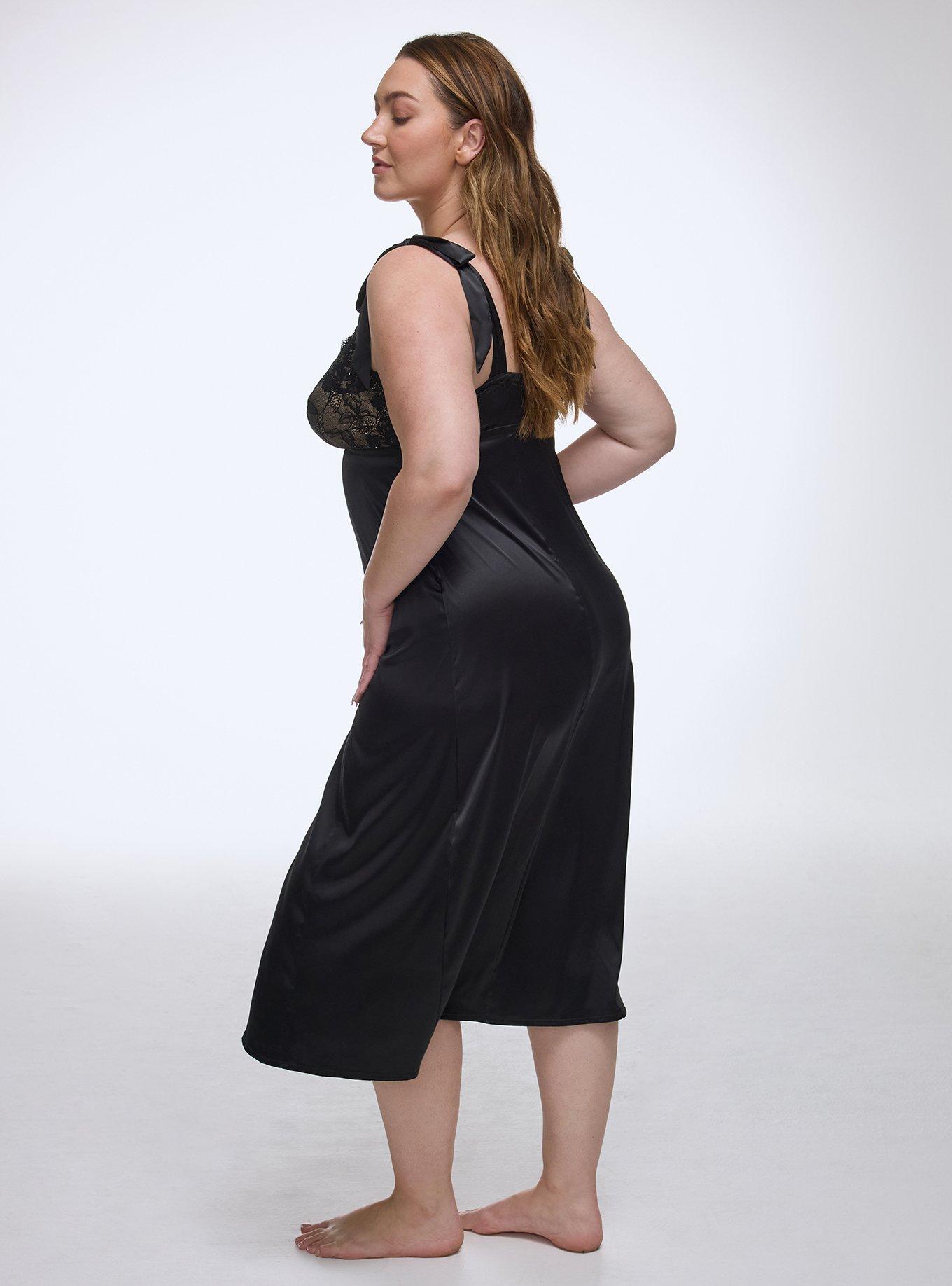 Emma Lace & Satin Dress, RICH BLACK, alternate