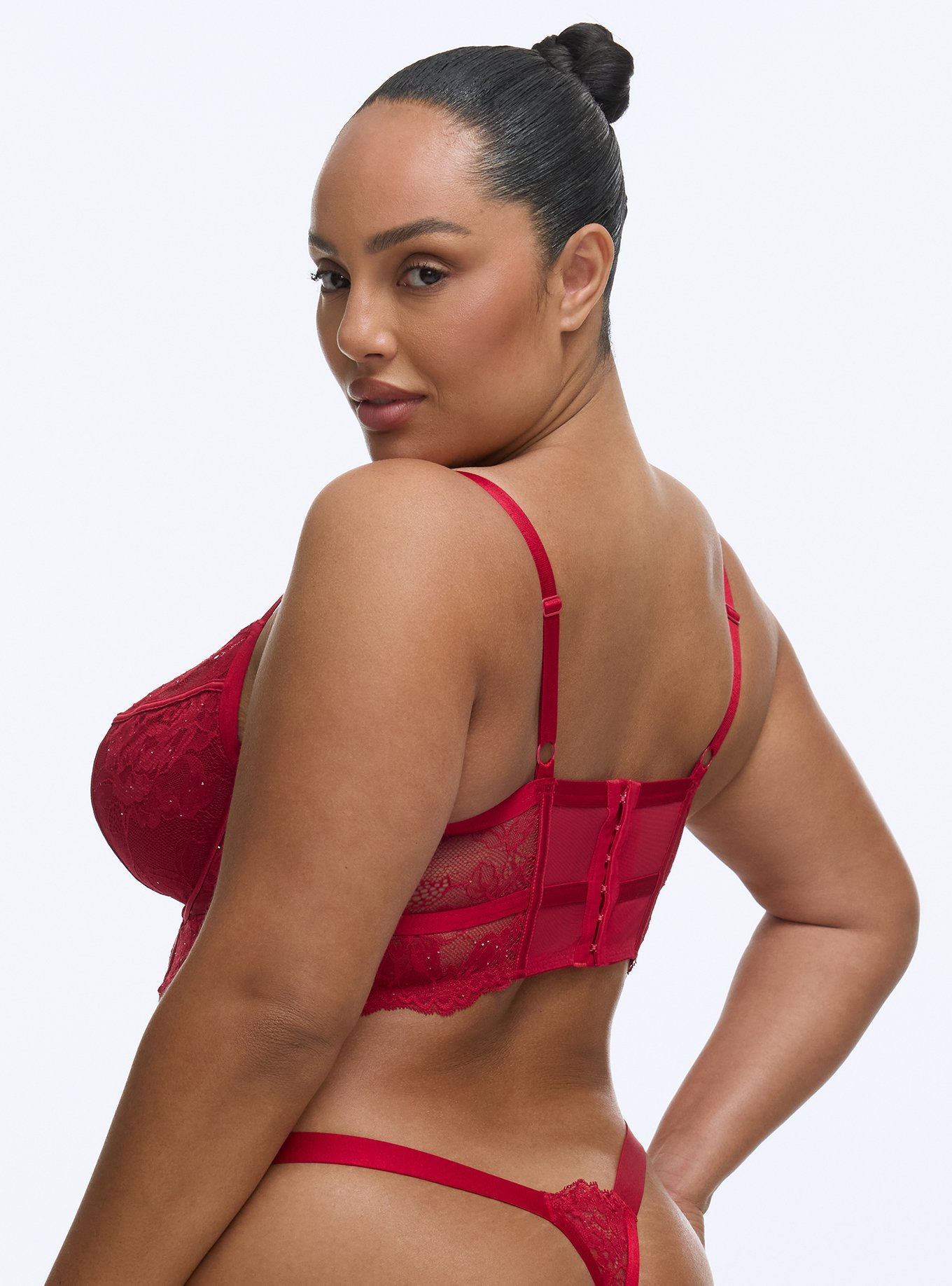Sequin Emma Strappy Lace Thong Panty, JESTER RED, alternate