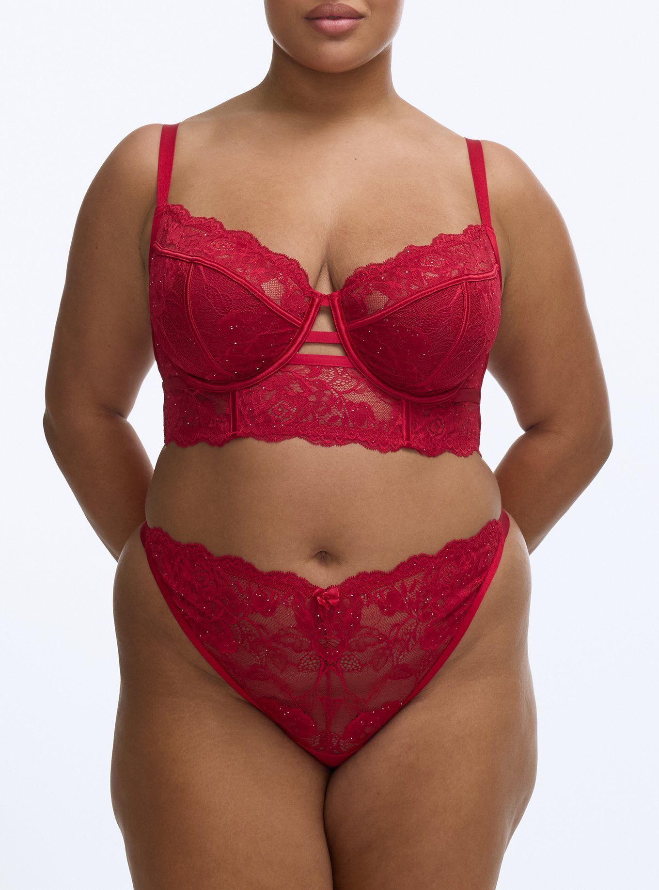 Sequin Emma Strappy Lace Thong Panty, JESTER RED, alternate