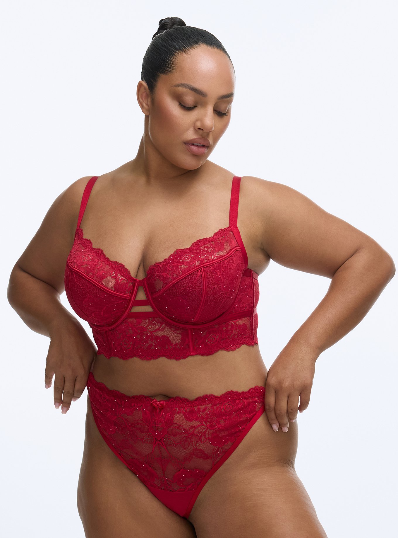 Sequin Emma Strappy Lace Thong Panty, JESTER RED, hi-res