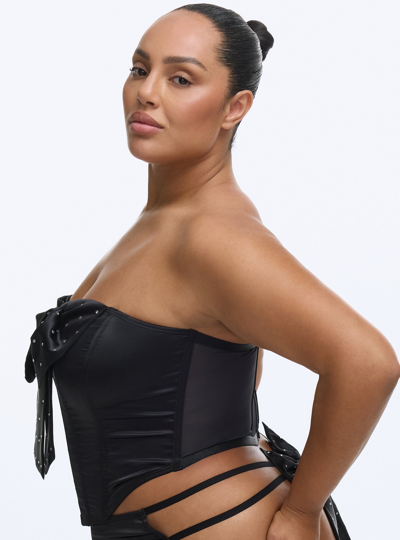 Holiday Bow Strapless Bustier, RICH BLACK, alternate