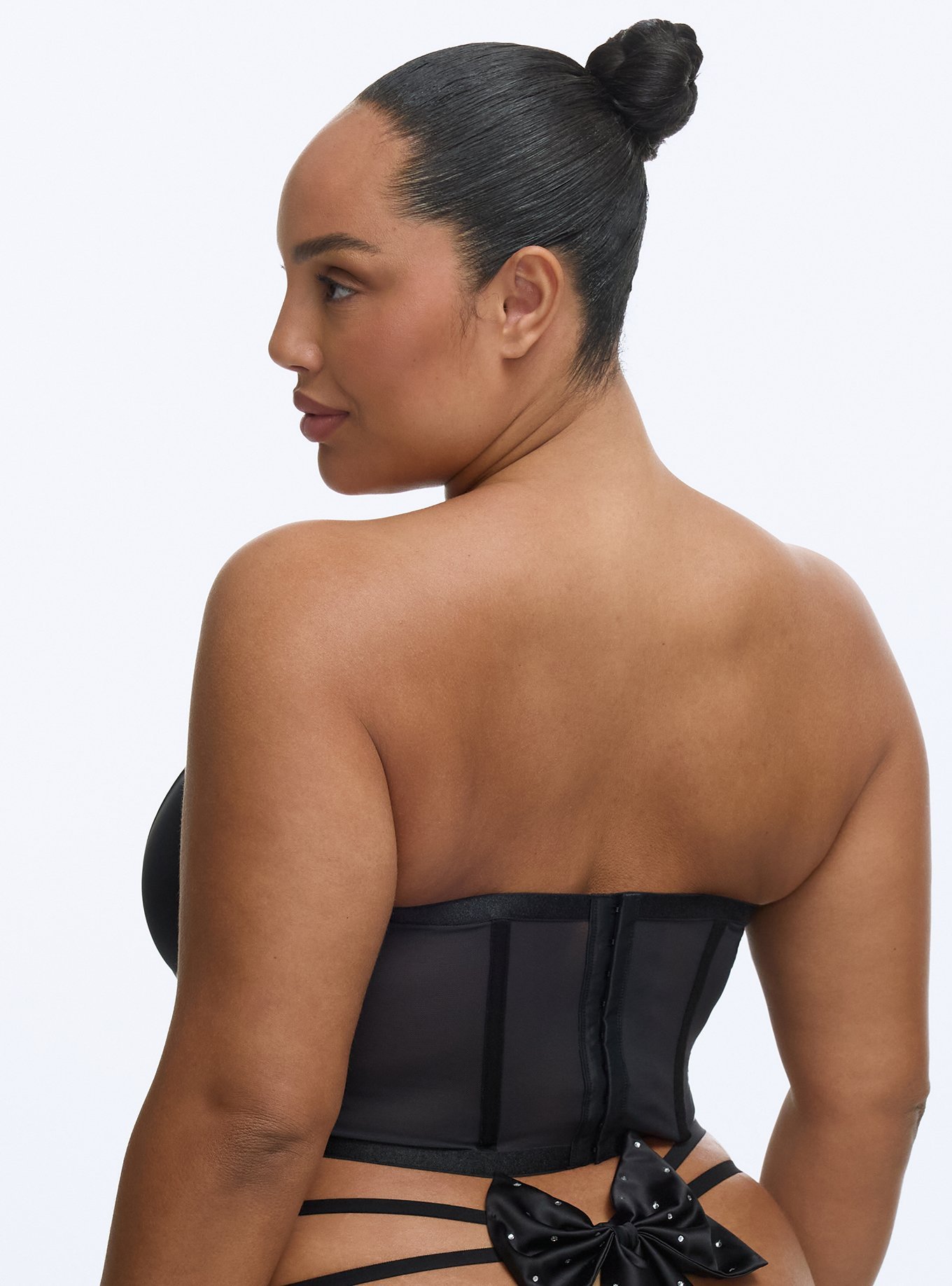 Holiday Bow Strapless Bustier, RICH BLACK, alternate