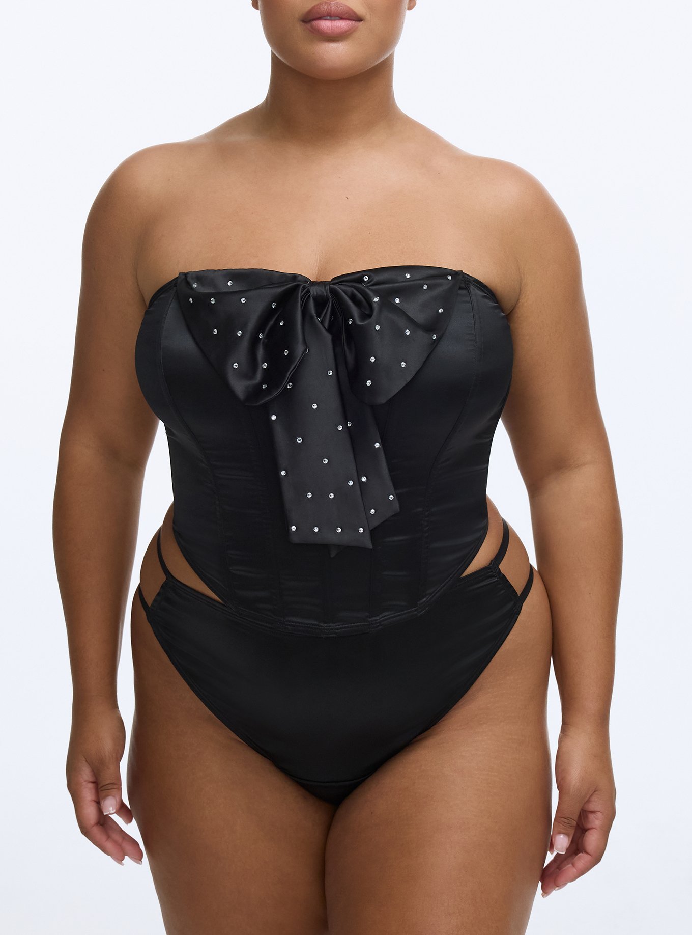 Holiday Bow Strapless Bustier, RICH BLACK, alternate