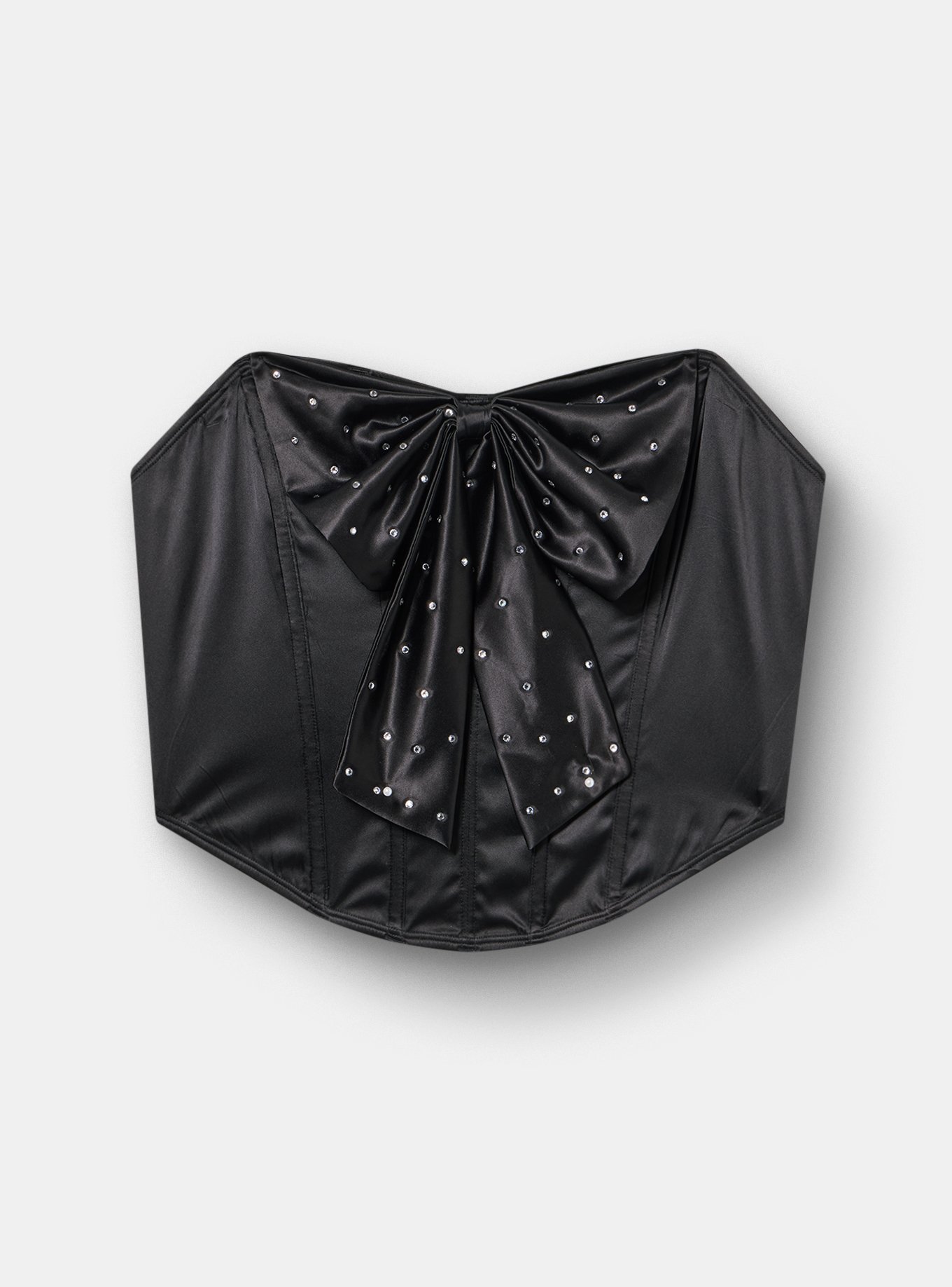 Holiday Bow Strapless Bustier, RICH BLACK, flat