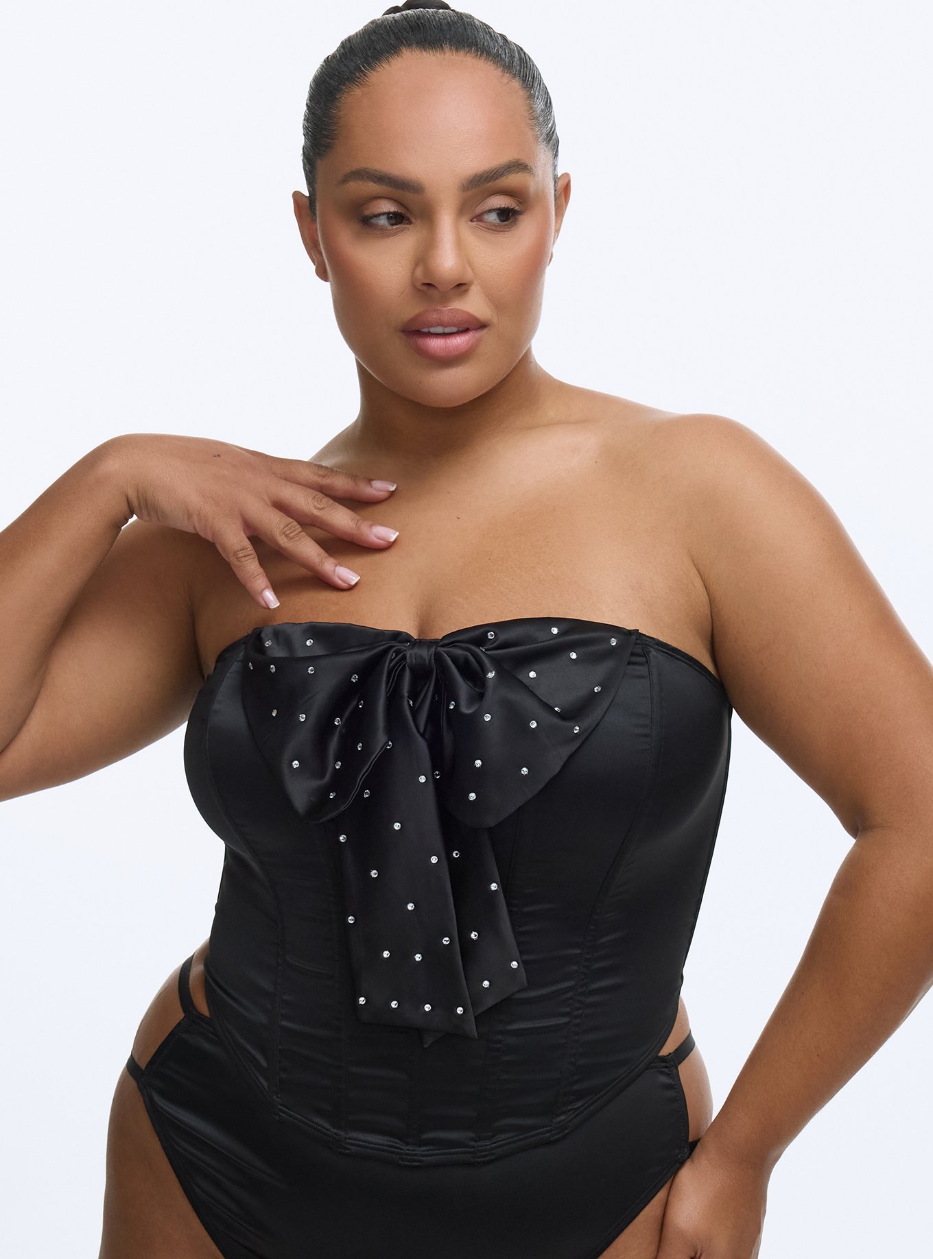 Holiday Bow Strapless Bustier, RICH BLACK, hi-res