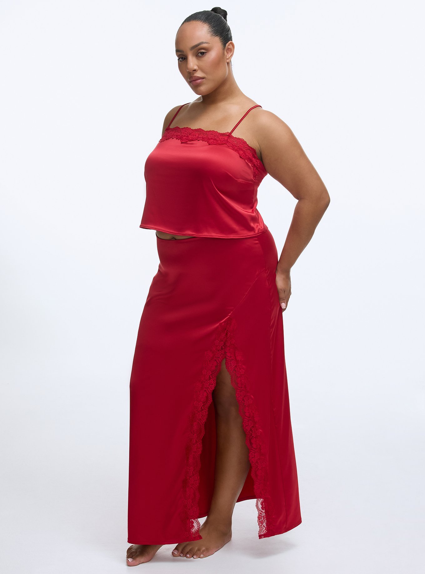 Shine Micro Lace Trim Cami, JESTER RED, alternate