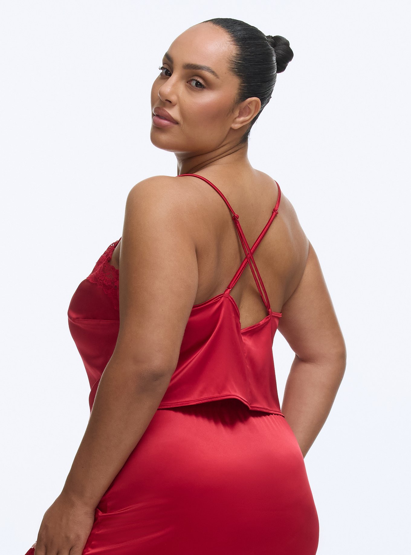 Shine Micro Lace Trim Cami, JESTER RED, alternate