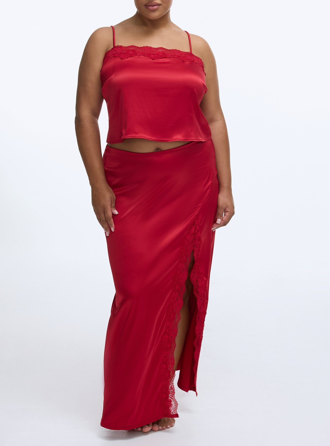 Shine Micro Lace Trim Cami, JESTER RED, alternate
