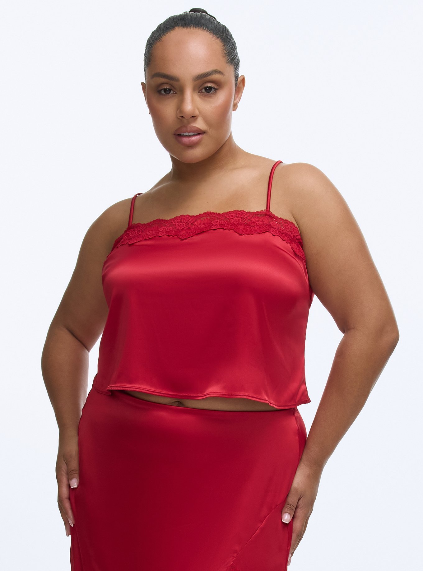 Shine Micro Lace Trim Cami, JESTER RED, hi-res