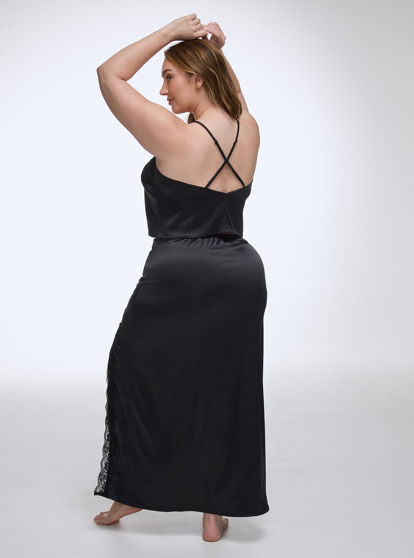 Shine Micro Lace Trim Cami, RICH BLACK, alternate