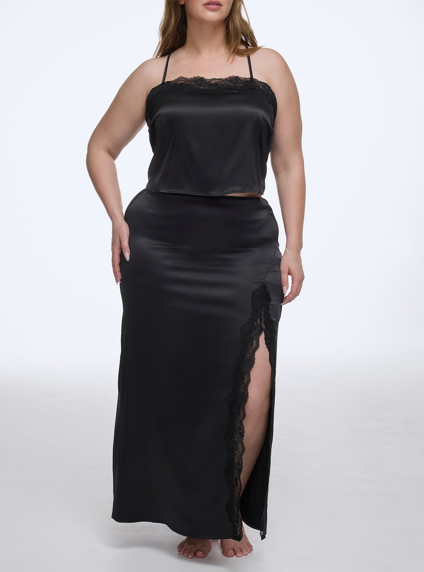 Shine Micro Lace Trim Cami, RICH BLACK, alternate