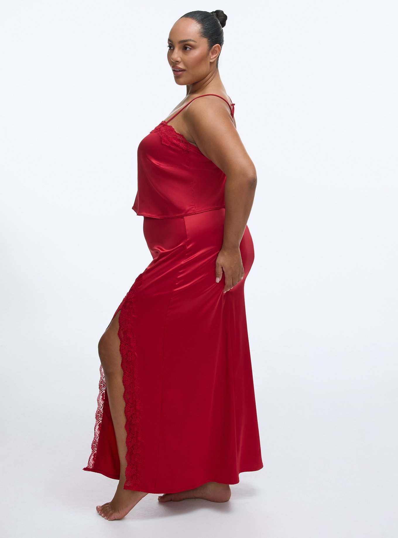 Shine Micro Lace Trim Skirt, JESTER RED, alternate
