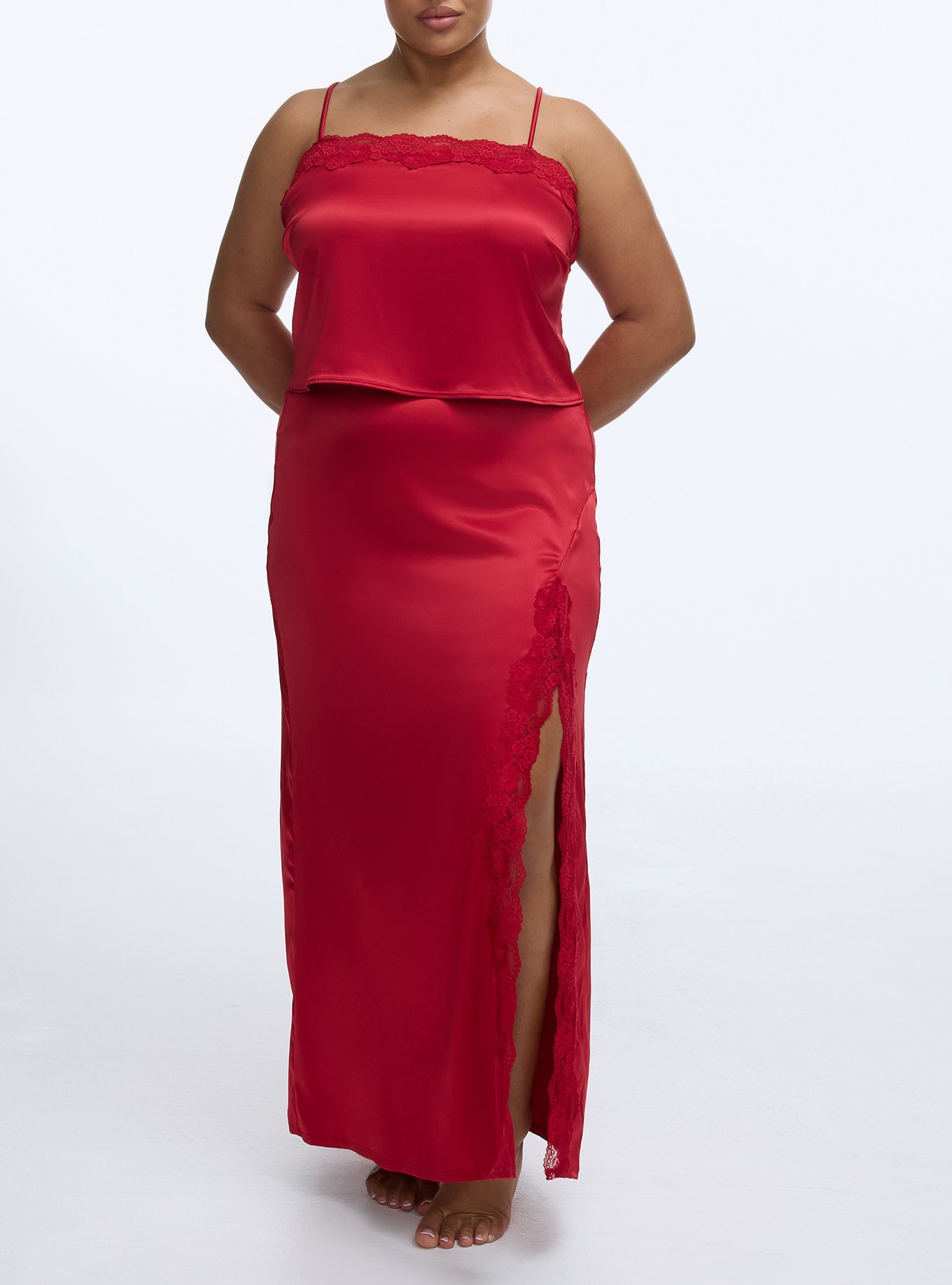 Shine Micro Lace Trim Skirt, JESTER RED, alternate