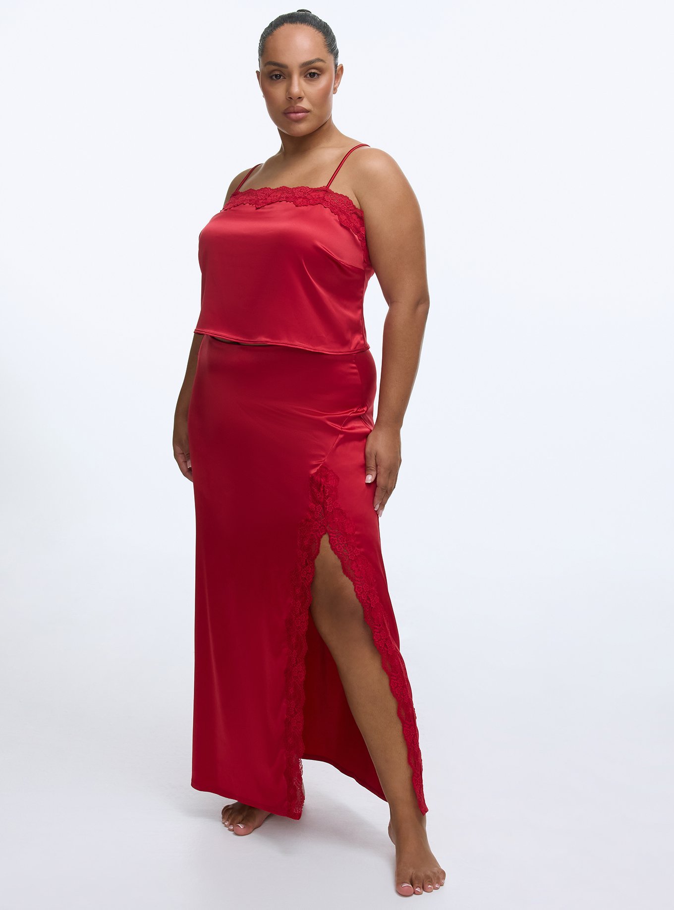 Shine Micro Lace Trim Skirt, JESTER RED, hi-res