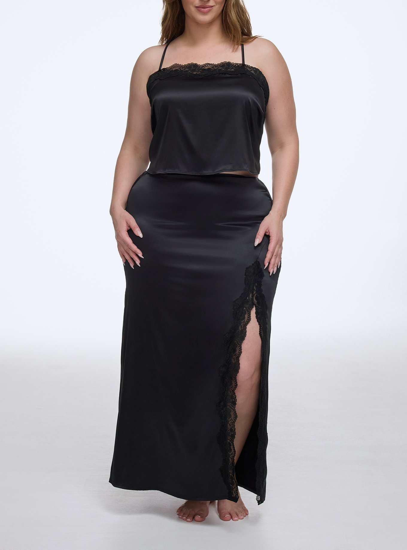Shine Micro Lace Trim Skirt, RICH BLACK, alternate
