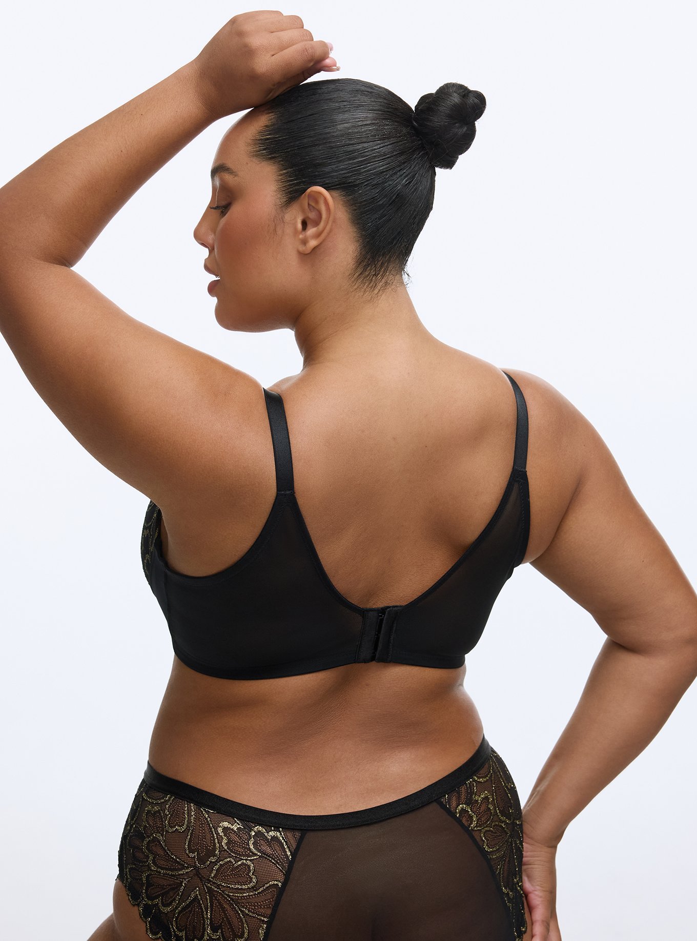 Plus Size Wire-Free Lightly Lined Gilded Lace Bra, RICH BLACK, alternate