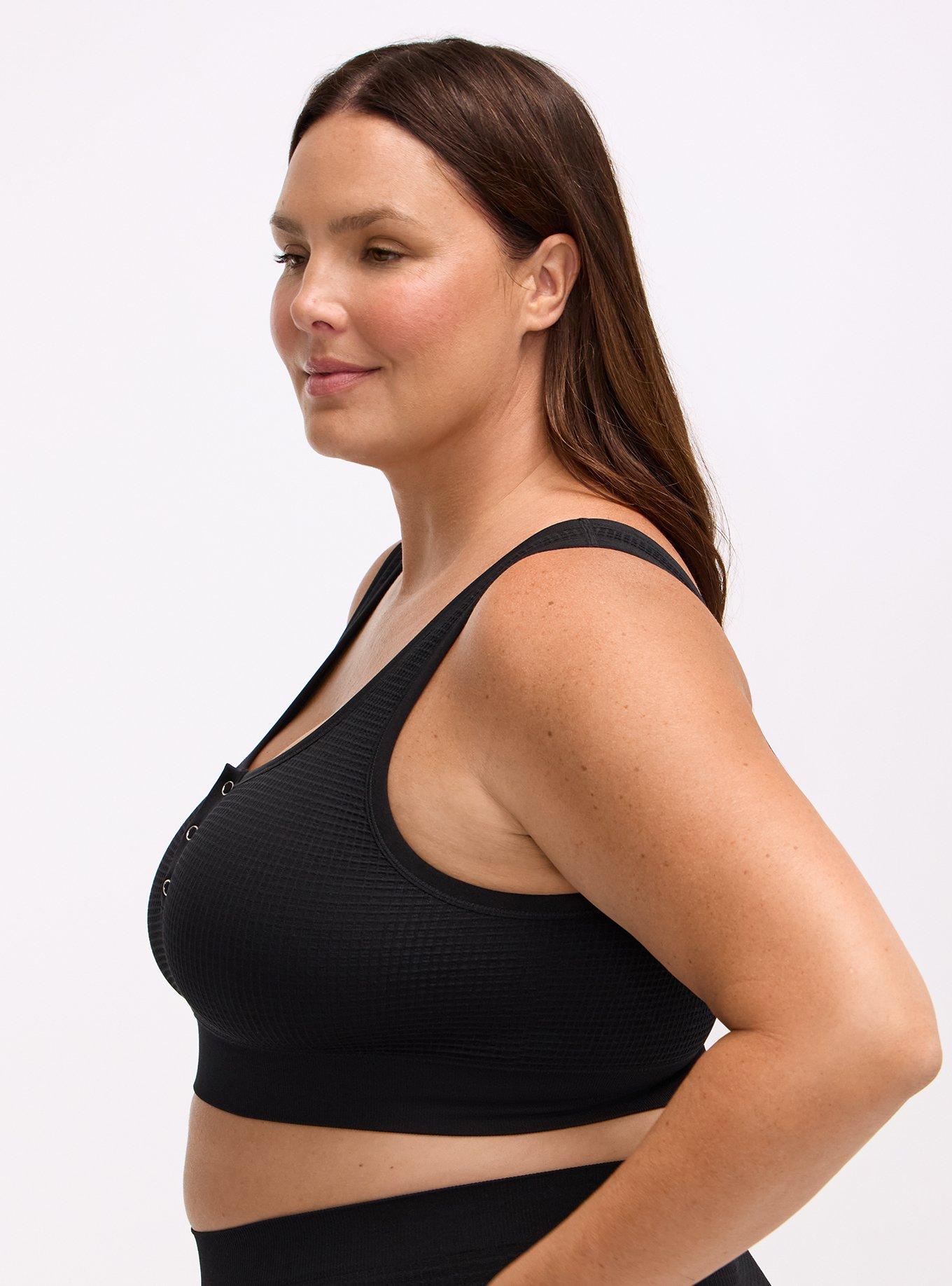 Plus Size Unlined Seamless Waffle Henley Scoop Bralette, RICH BLACK, alternate