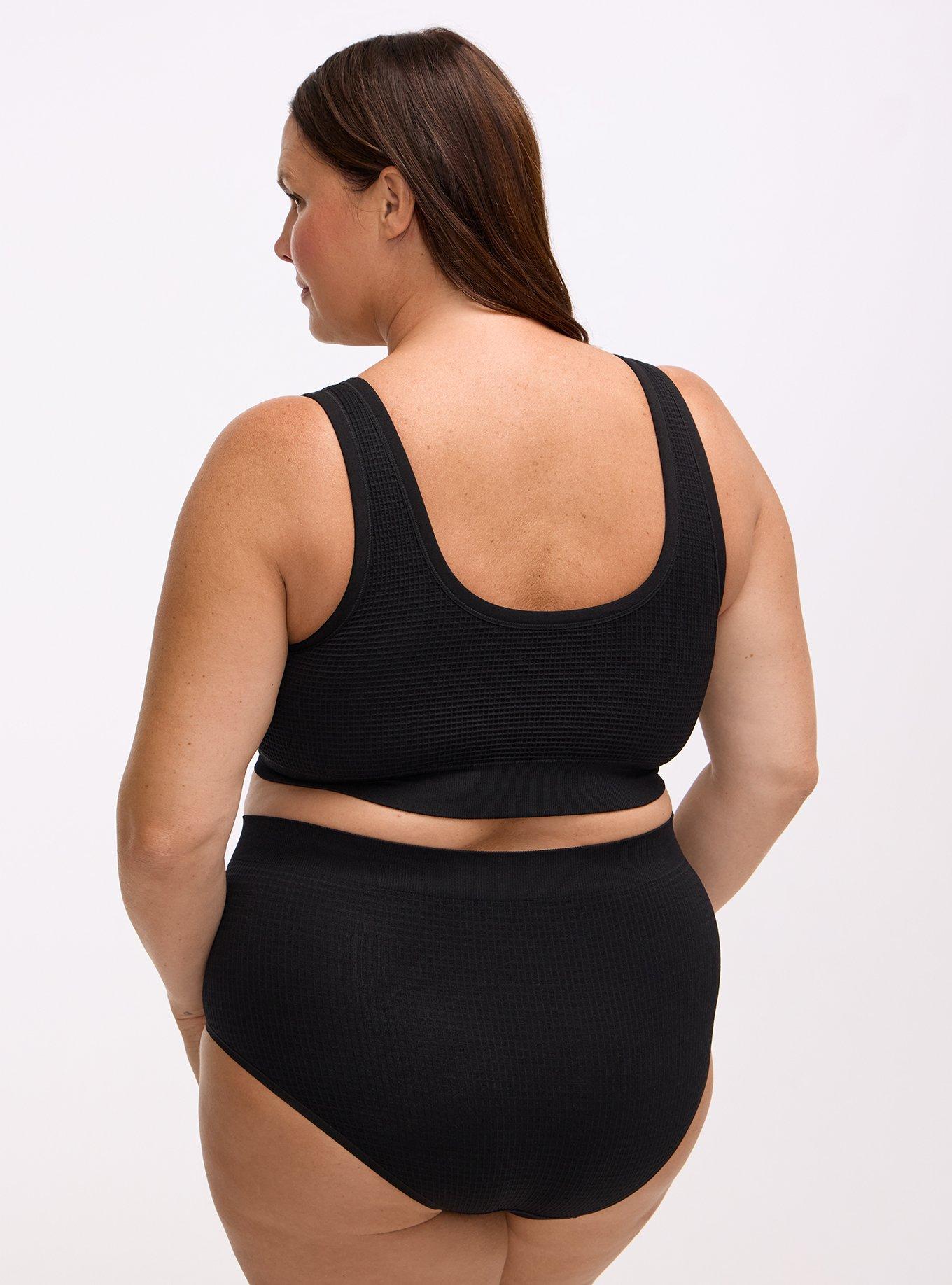 Plus Size Unlined Seamless Waffle Henley Scoop Bralette, RICH BLACK, alternate