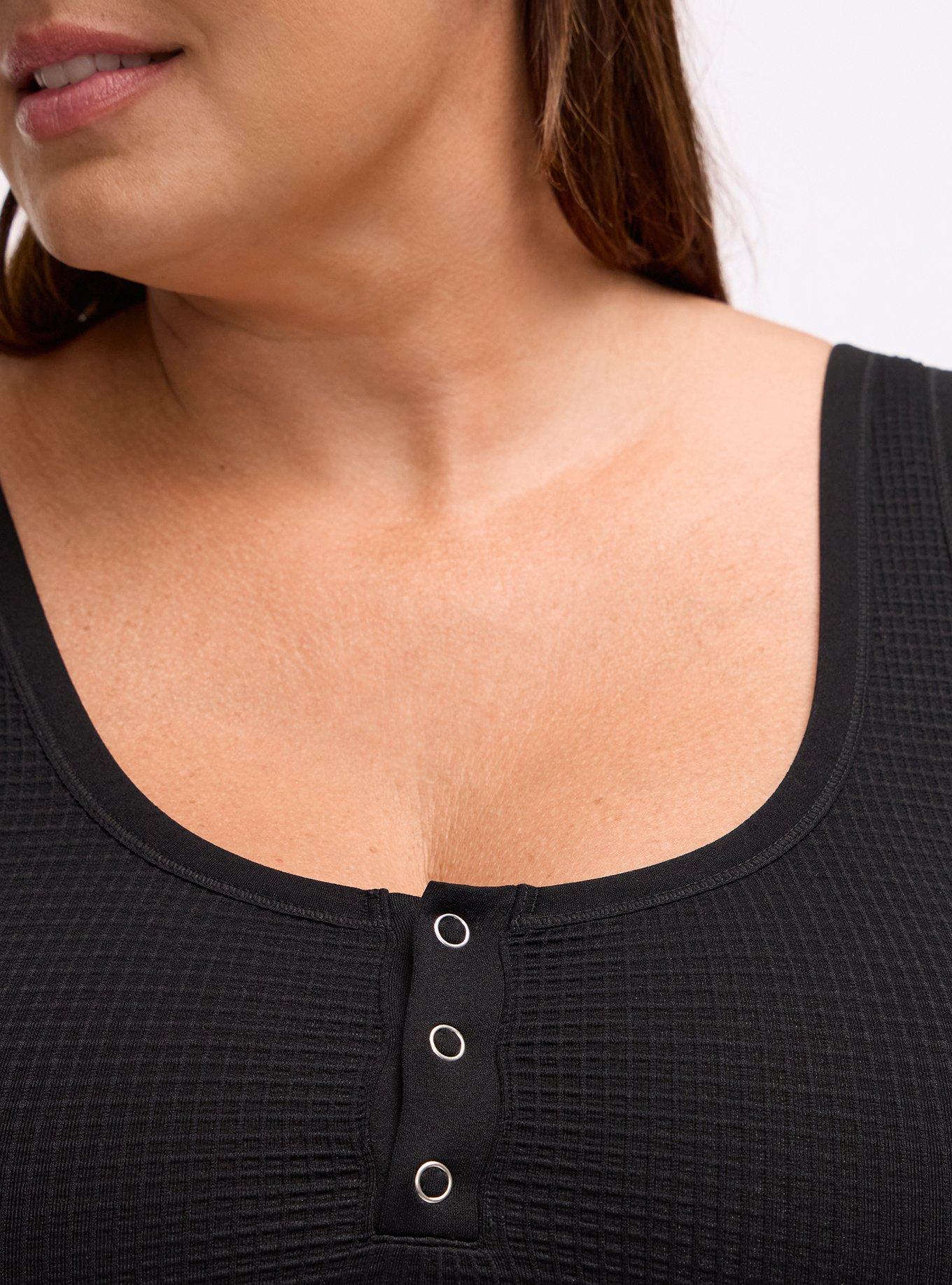 Plus Size Unlined Seamless Waffle Henley Scoop Bralette, RICH BLACK, alternate
