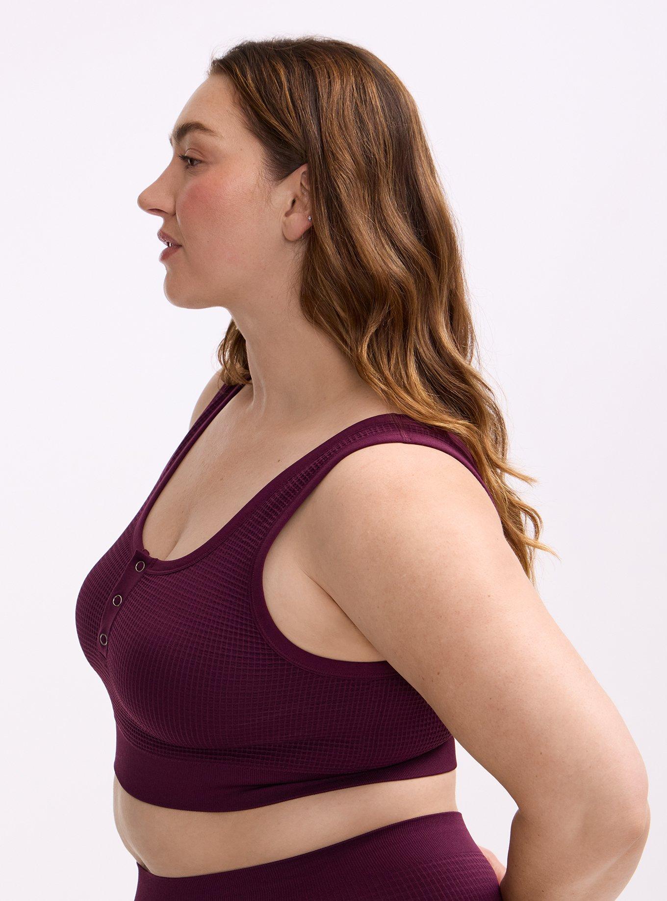 Plus Size Unlined Seamless Waffle Henley Scoop Bralette, WINTER BLOOM, alternate