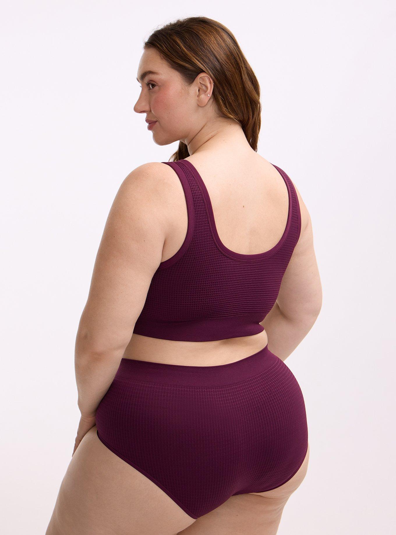 Plus Size Unlined Seamless Waffle Henley Scoop Bralette, WINTER BLOOM, alternate