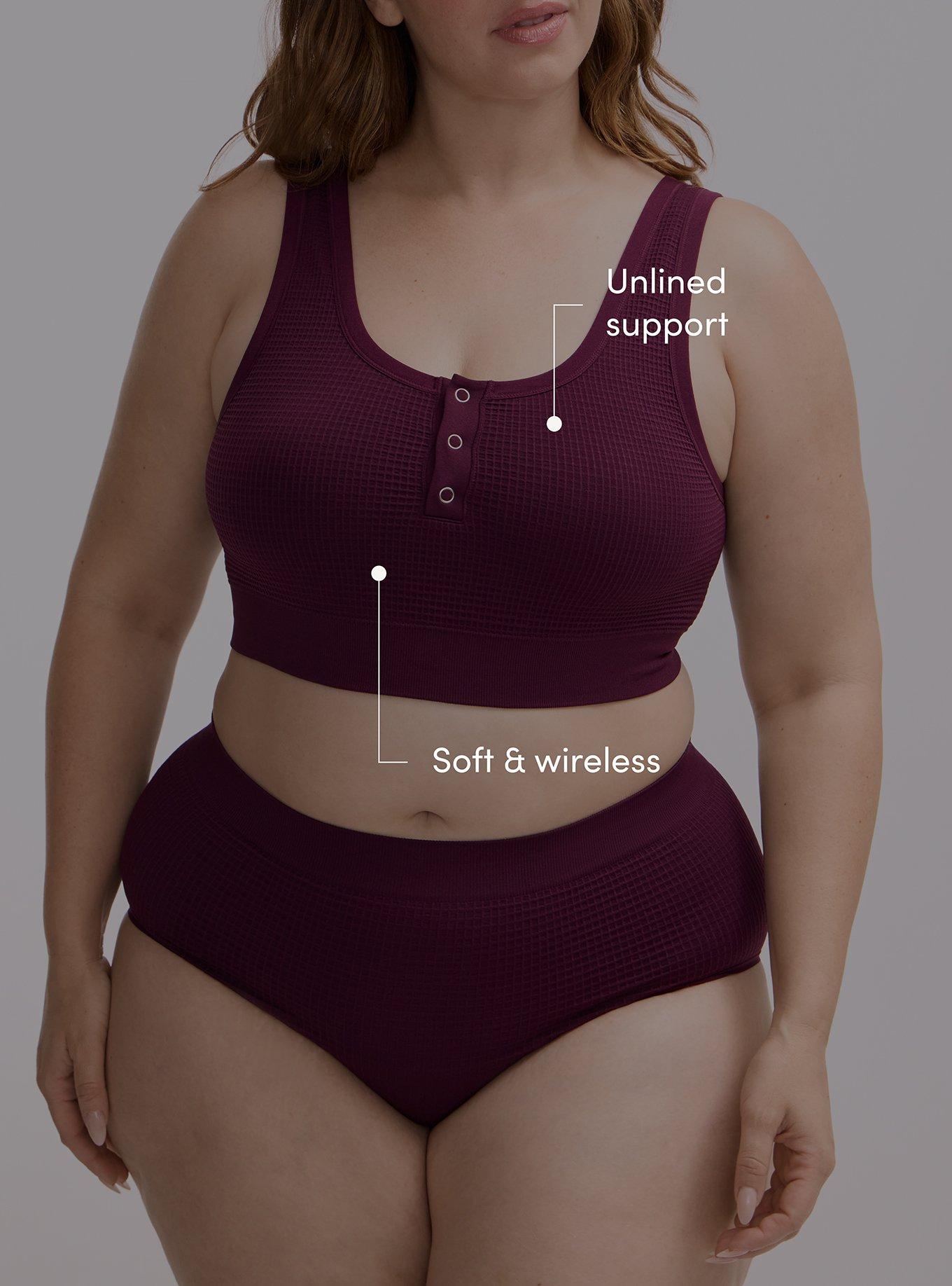 Plus Size Unlined Seamless Waffle Henley Scoop Bralette, WINTER BLOOM, alternate