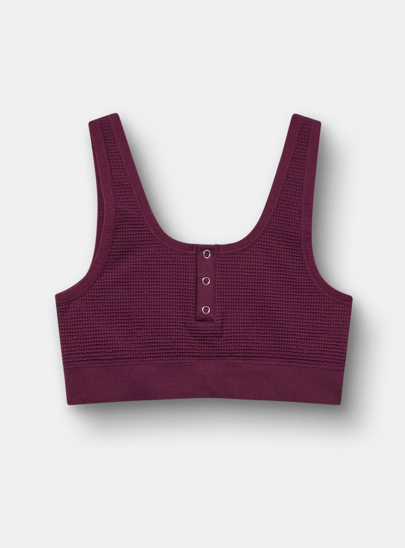 Plus Size Unlined Seamless Waffle Henley Scoop Bralette, WINTER BLOOM, flat