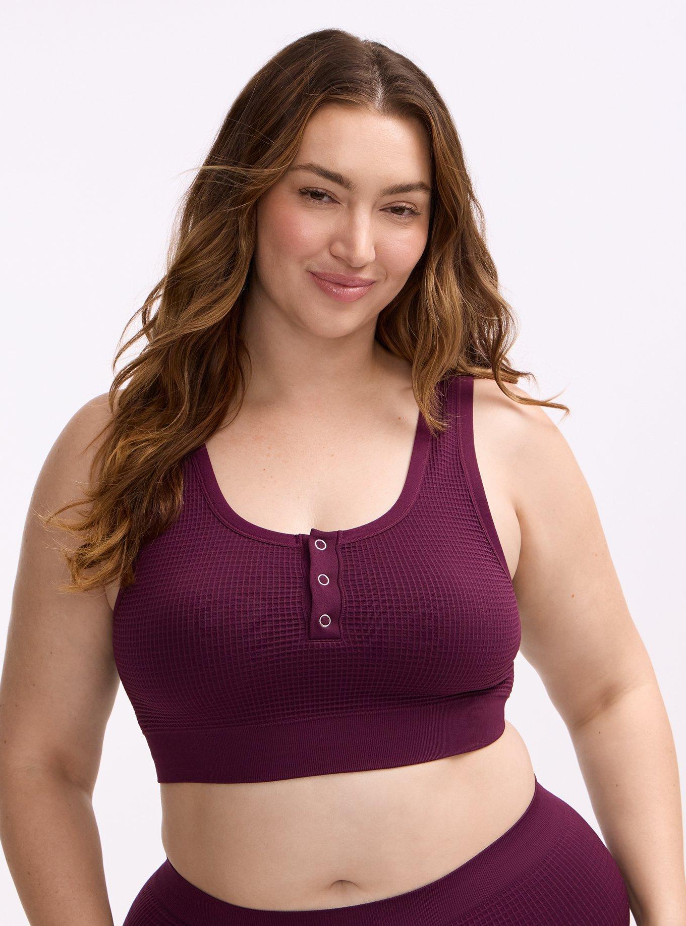 Plus Size Unlined Seamless Waffle Henley Scoop Bralette, WINTER BLOOM, hi-res