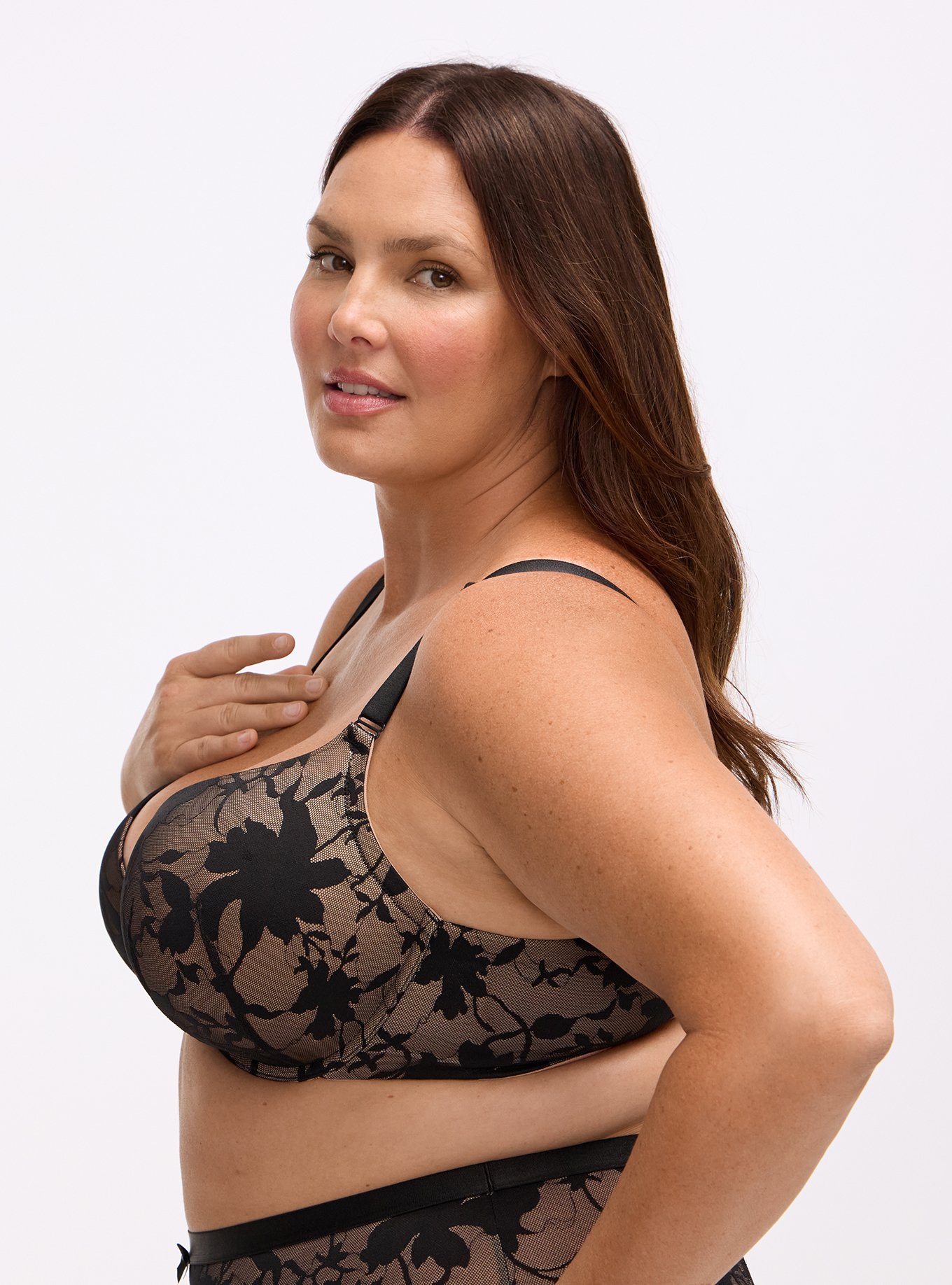 Plunge Push-Up Shadow Lace Bra, RICH BLACK, alternate