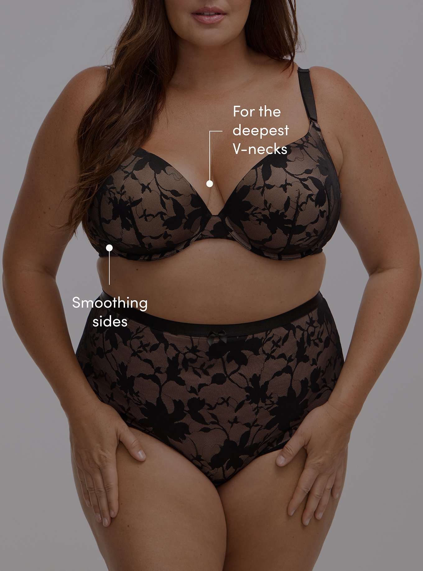 Plunge Push-Up Shadow Lace Bra, RICH BLACK, alternate