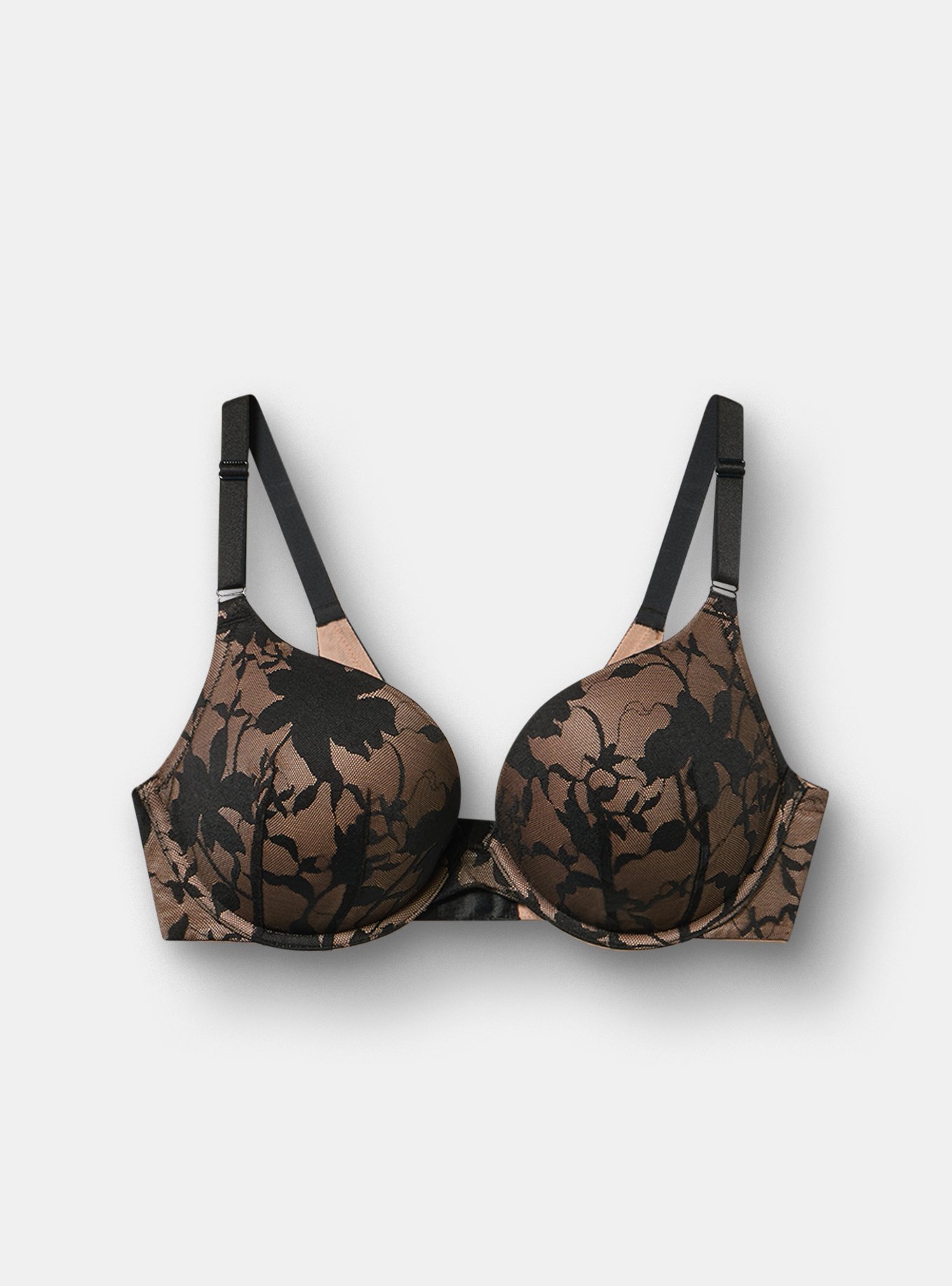Plunge Push-Up Shadow Lace Bra, RICH BLACK, flat
