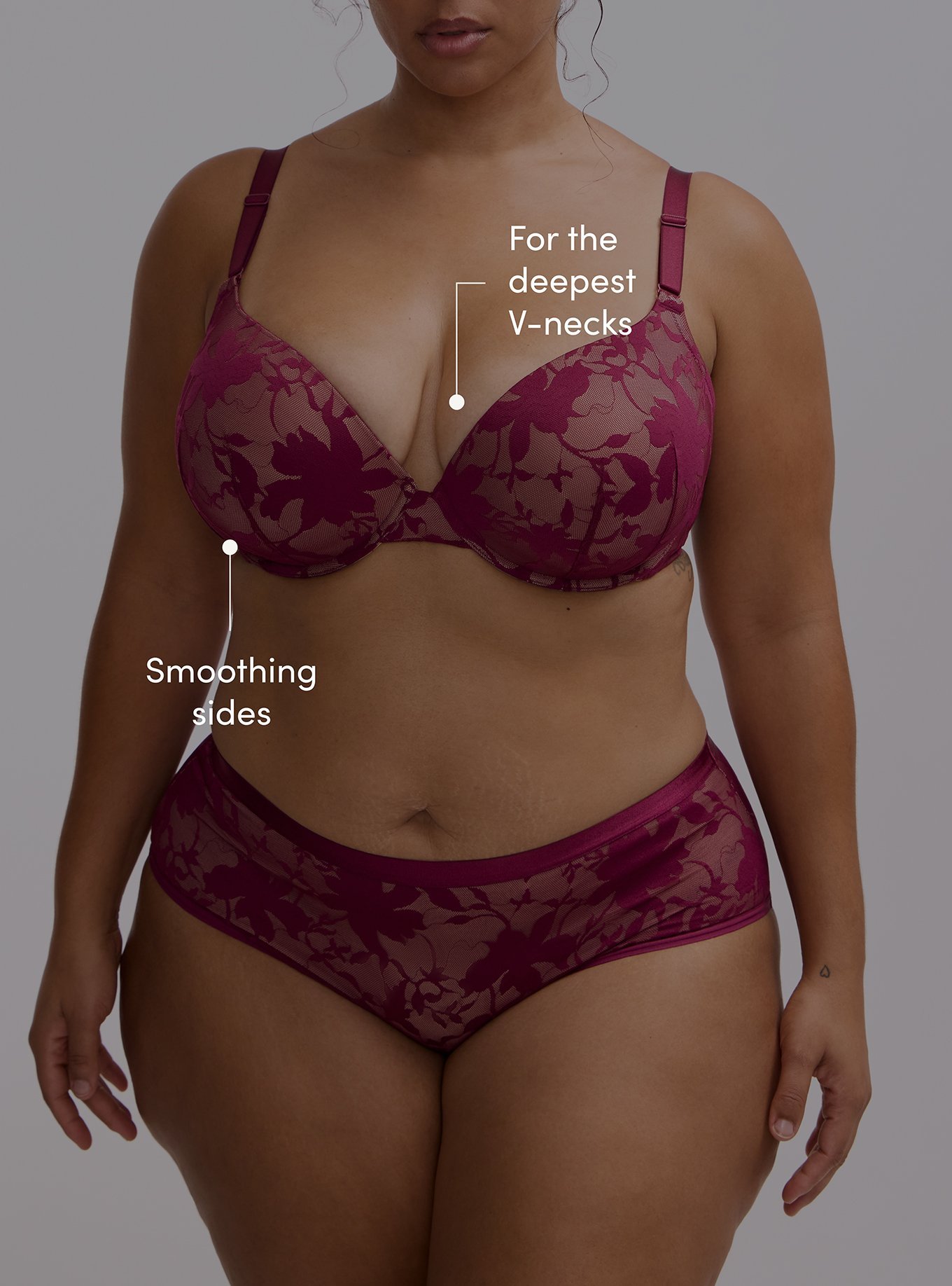 Plunge Push-Up Shadow Lace Bra, PURPLE POTION, alternate