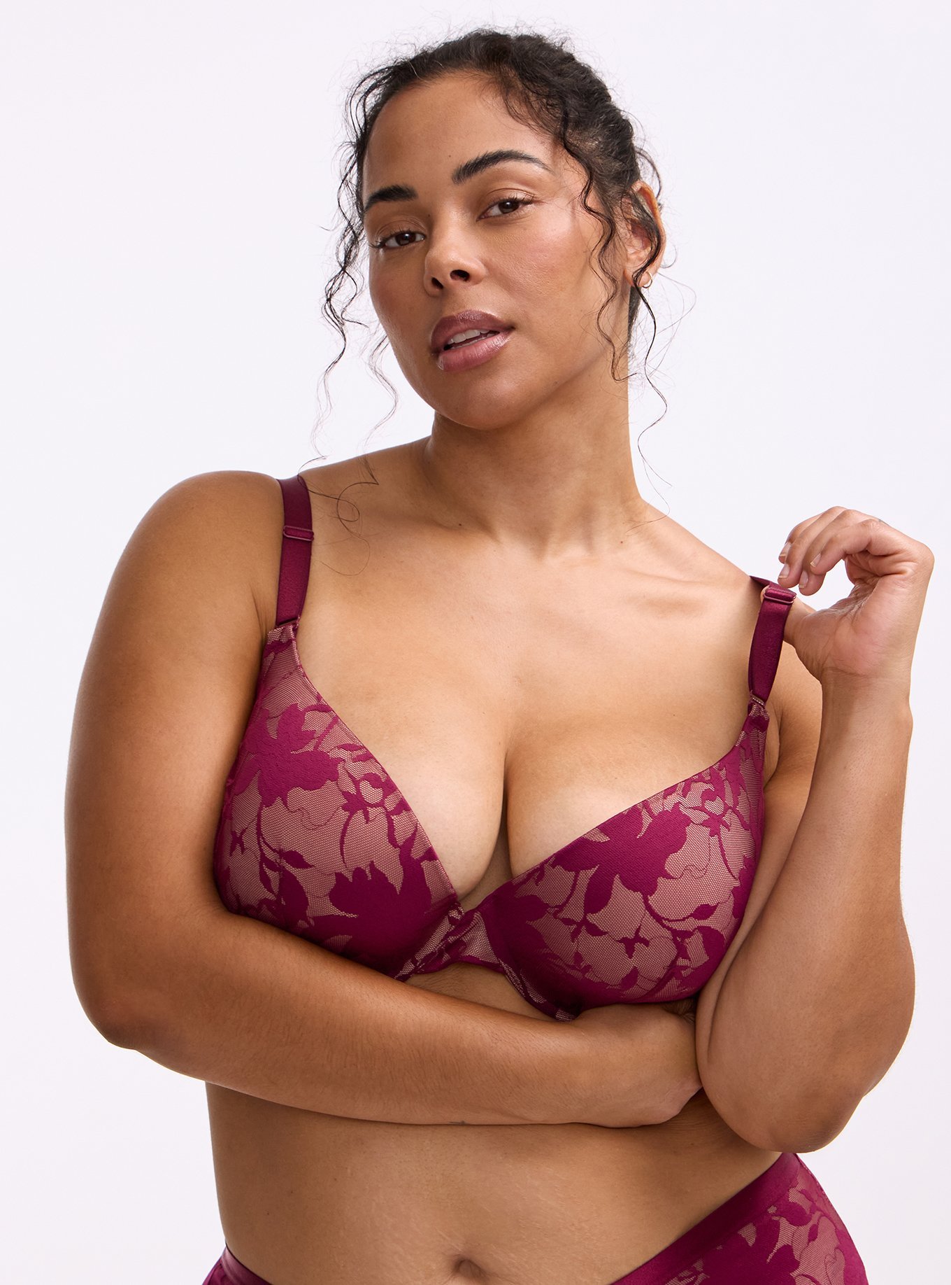 Plunge Push-Up Shadow Lace Bra, PURPLE POTION, hi-res