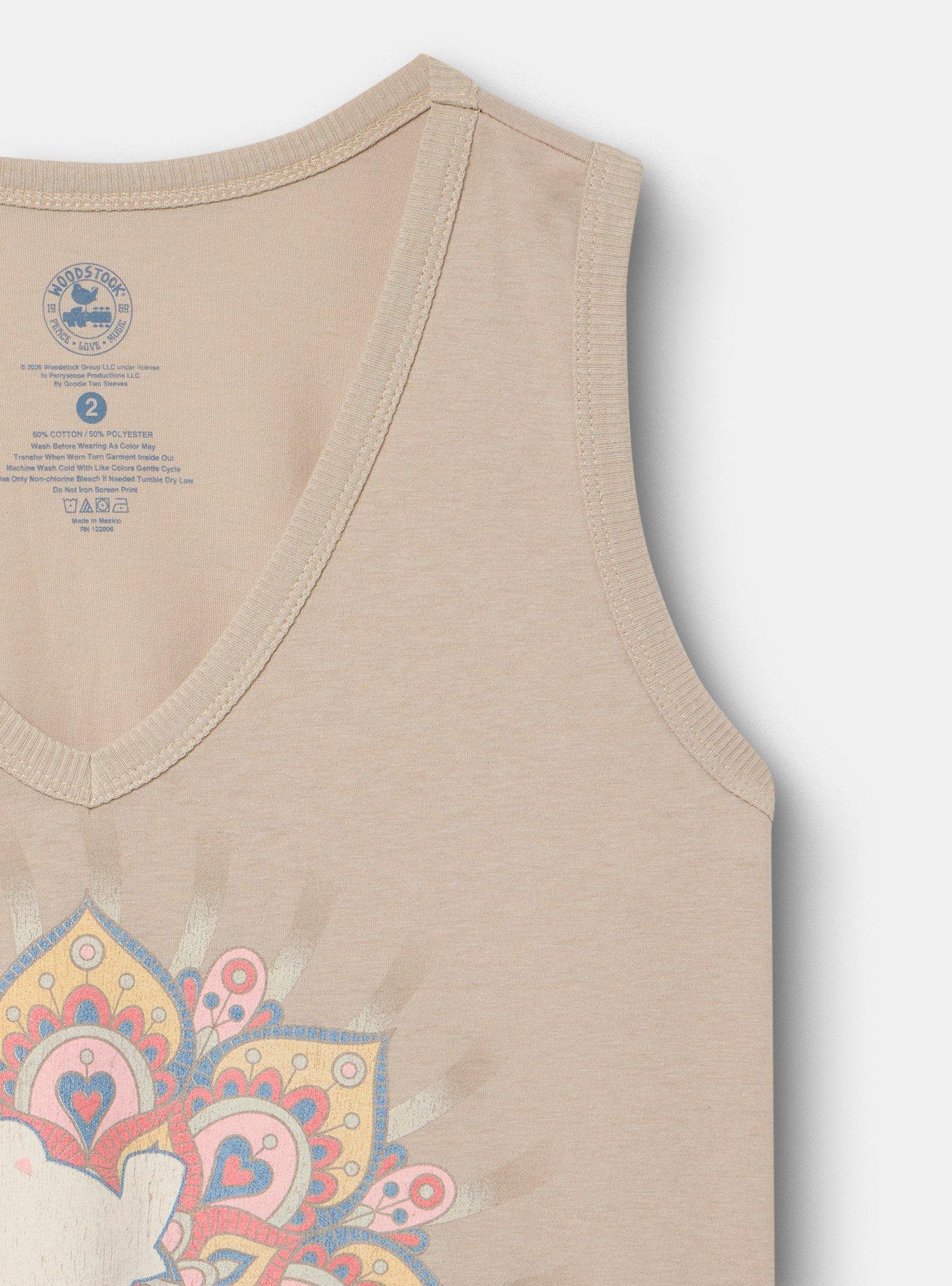 Plus Size Woodstock Classic Cotton V-Neck Tank, SAND, alternate
