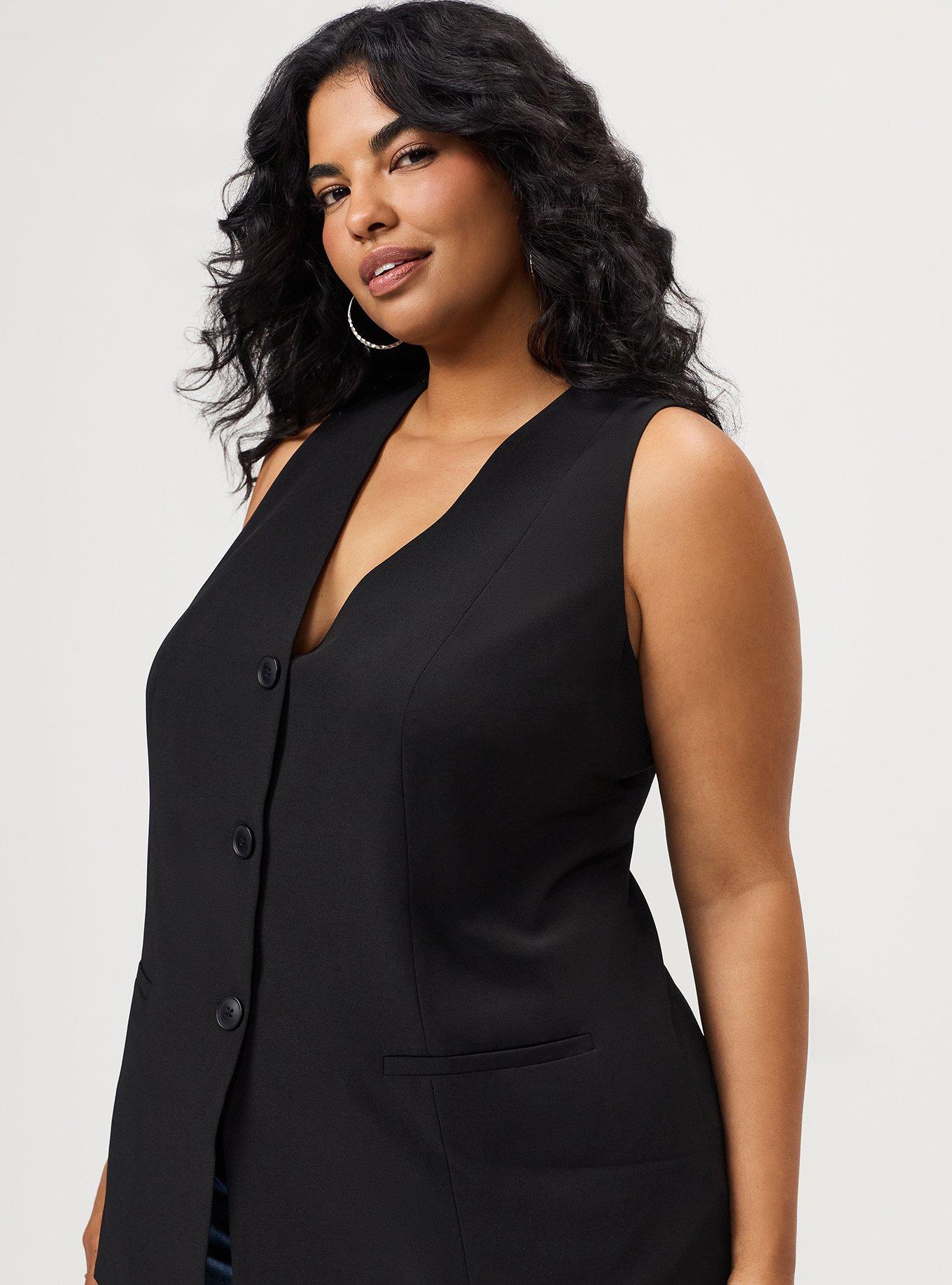 Sleeveless Longline Vest, DEEP BLACK, alternate