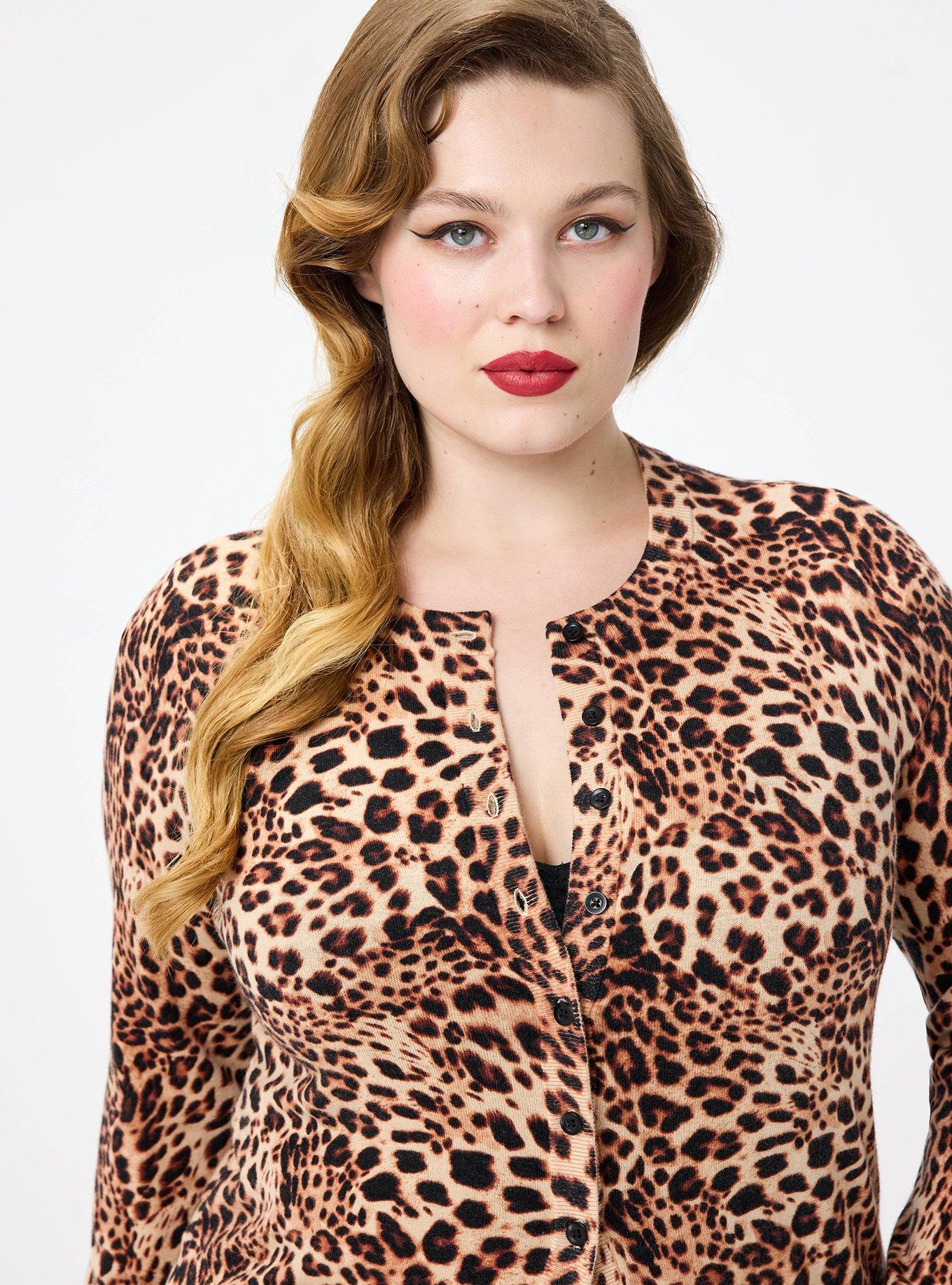 Plus Size Retro Chic Embroidered Cardigan, SHAYLA LEOPARD, alternate
