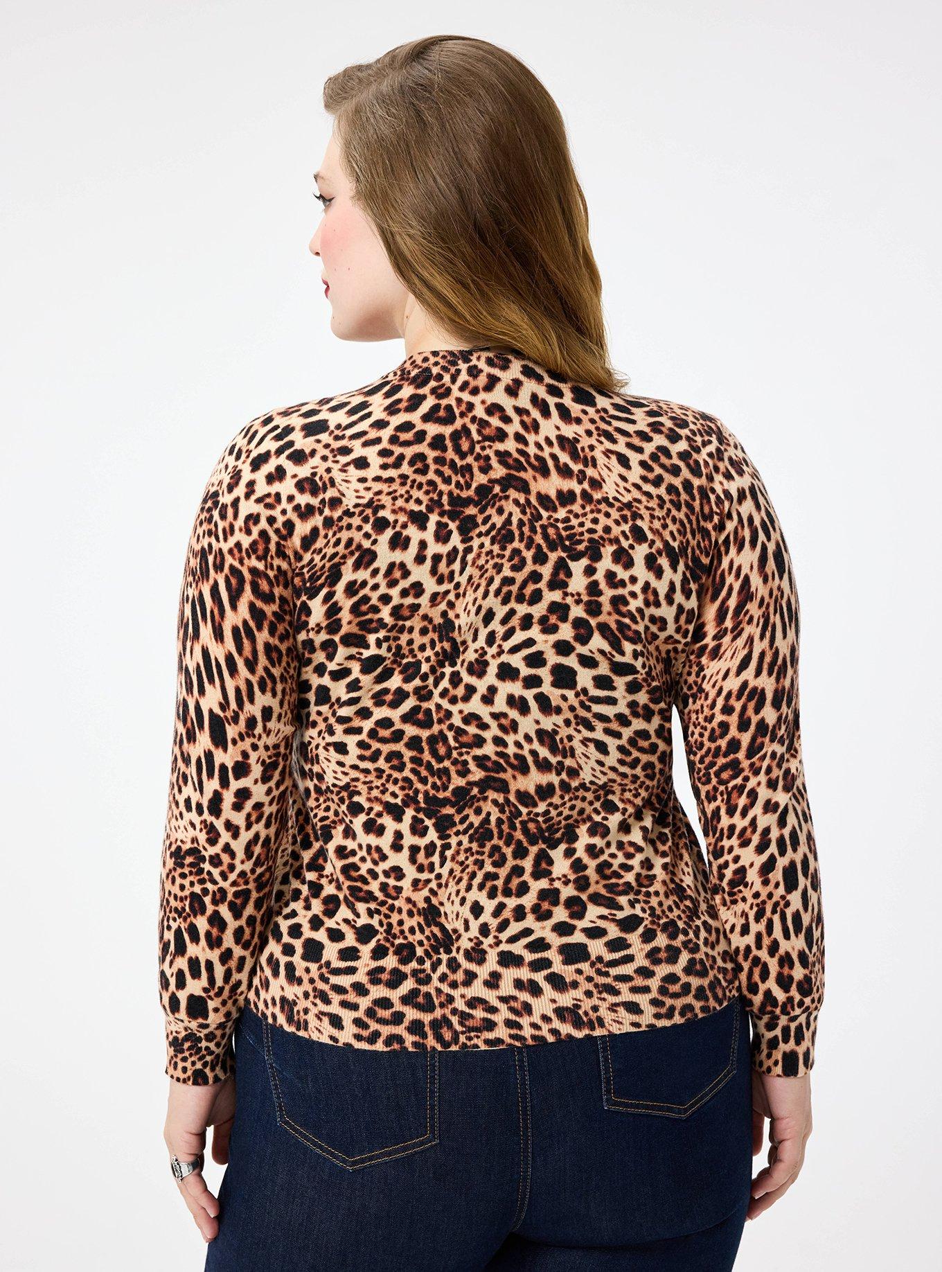 Plus Size Retro Chic Embroidered Cardigan, SHAYLA LEOPARD, alternate